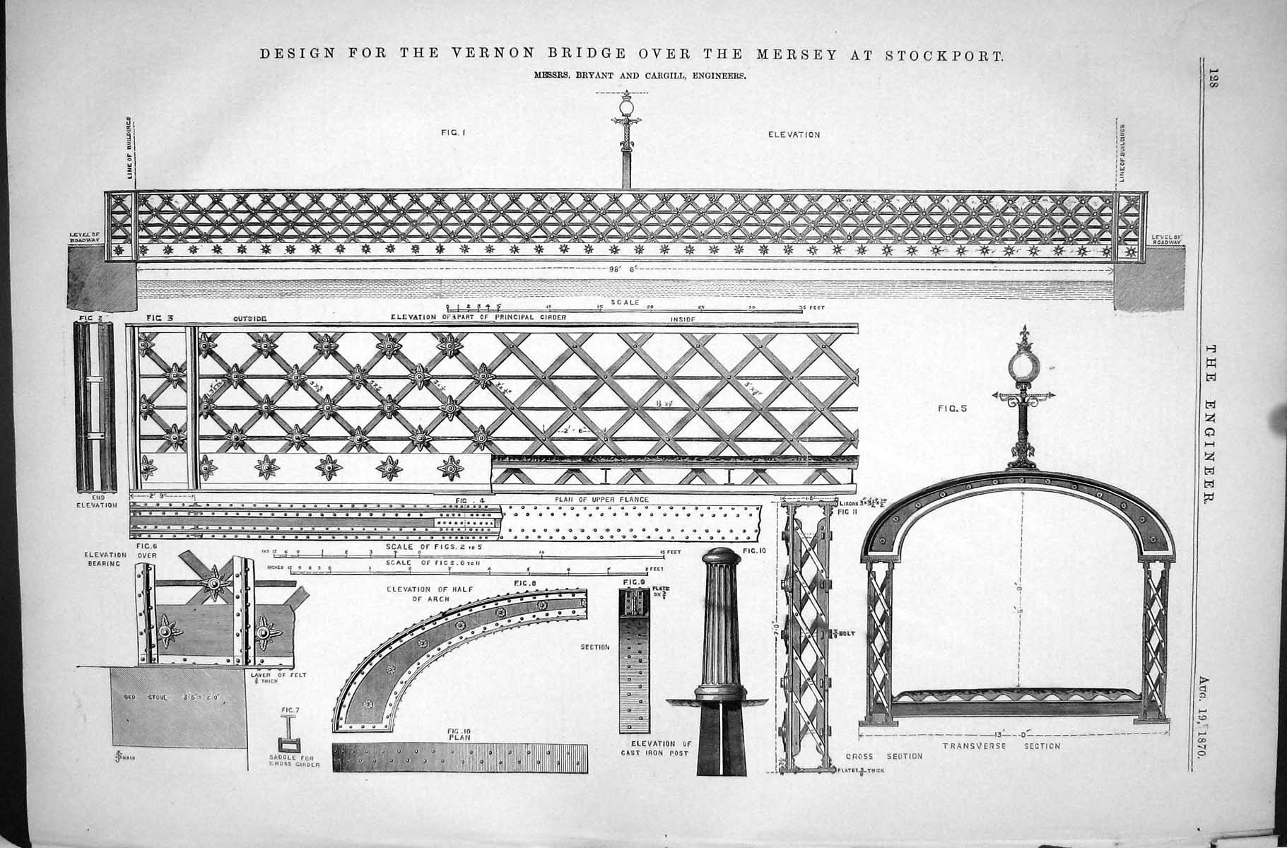 Old Design Vernon Bridge 1870 Mersey Stockport Engineering Bryant Car Victorian