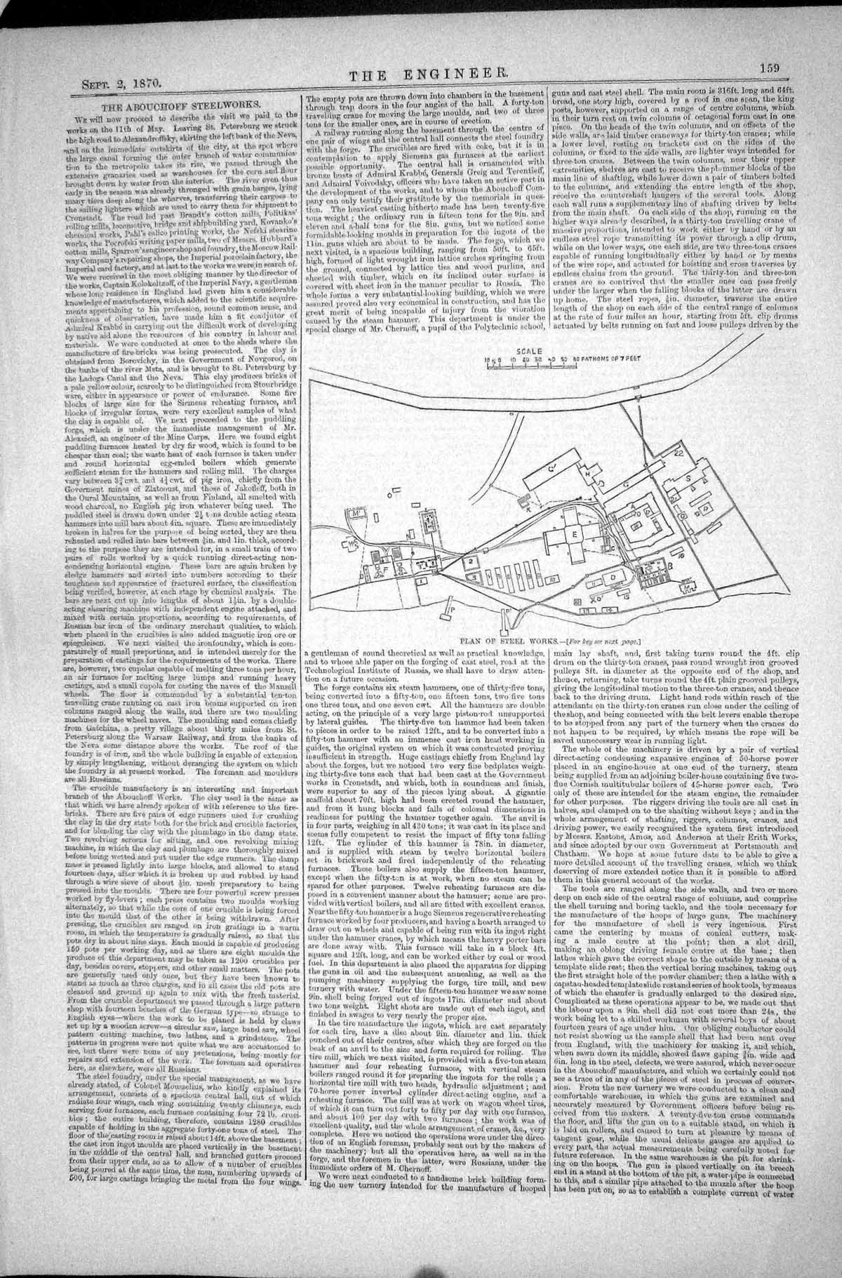 Antique Print Abouchoff Steelworks 1870 Engineering Plan Map Scale Drawing 19th