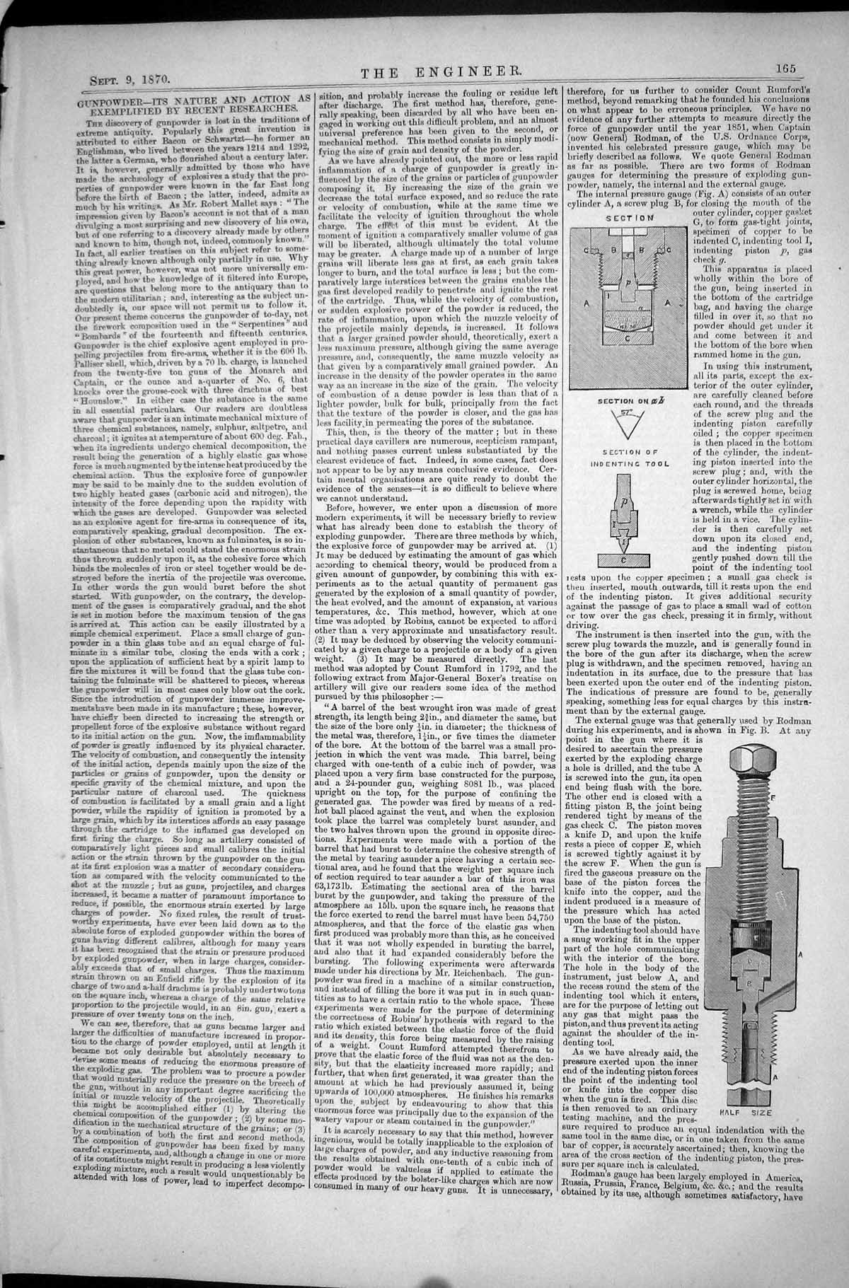 Old Print Gunpowder Nature Action 1870 Indenting Tool Section Researches 19th