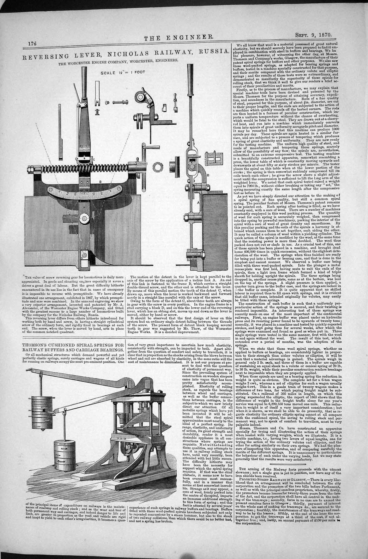 Old Print Reversing Lever Nicholas Railway Russia 1870 Worcester Thomson 19th