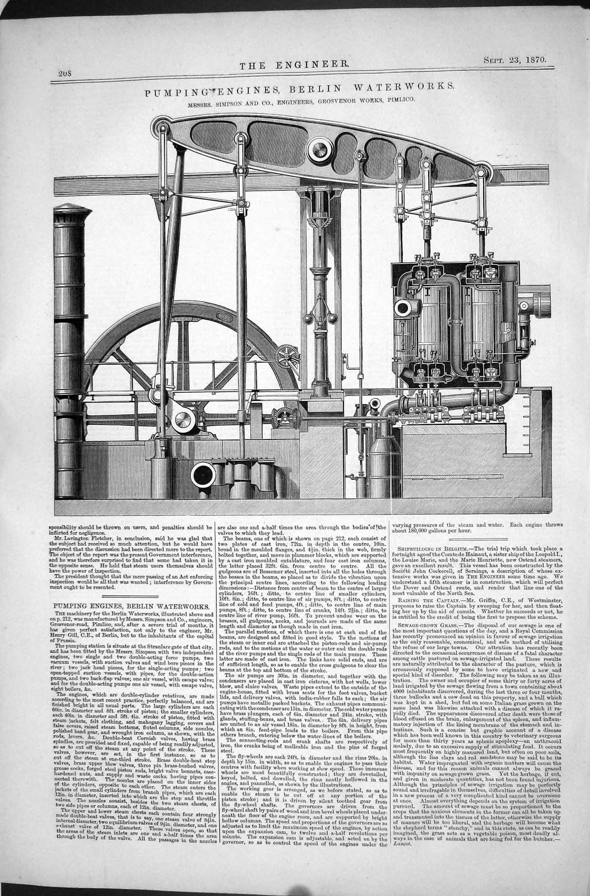 Old Pumping Engines 1870 Berlin Waterworks Simpson Pimlico Grosvenor Victorian