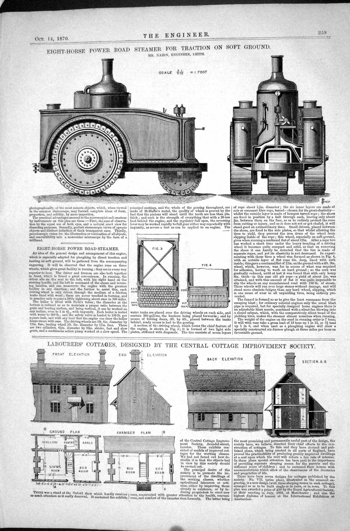 Old 80-Horse Power Road Steamer Traction 1870 Nairn Labourers Cottage