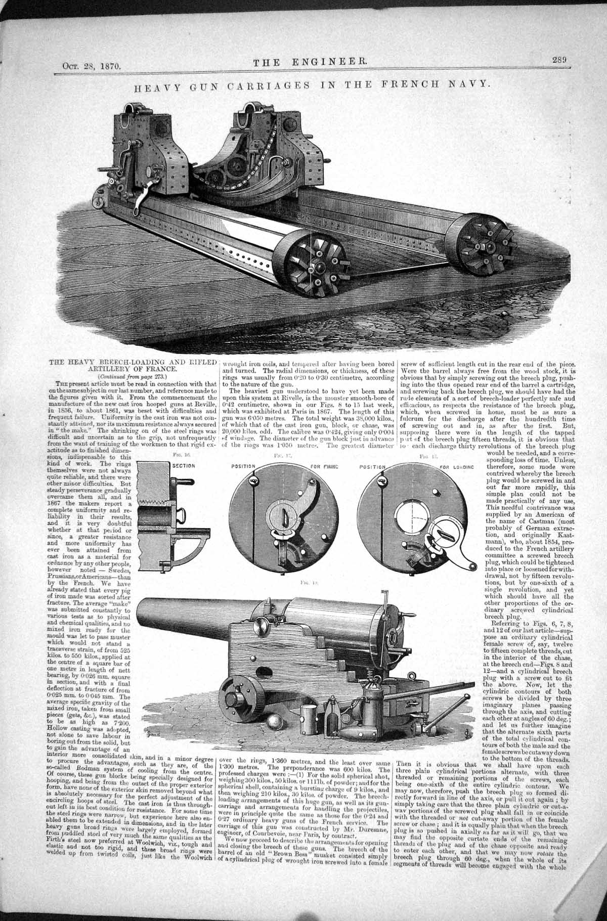 Old Heavy Gun Carriages French Navy 1870 Breech-Loading Rifled Artill Victorian