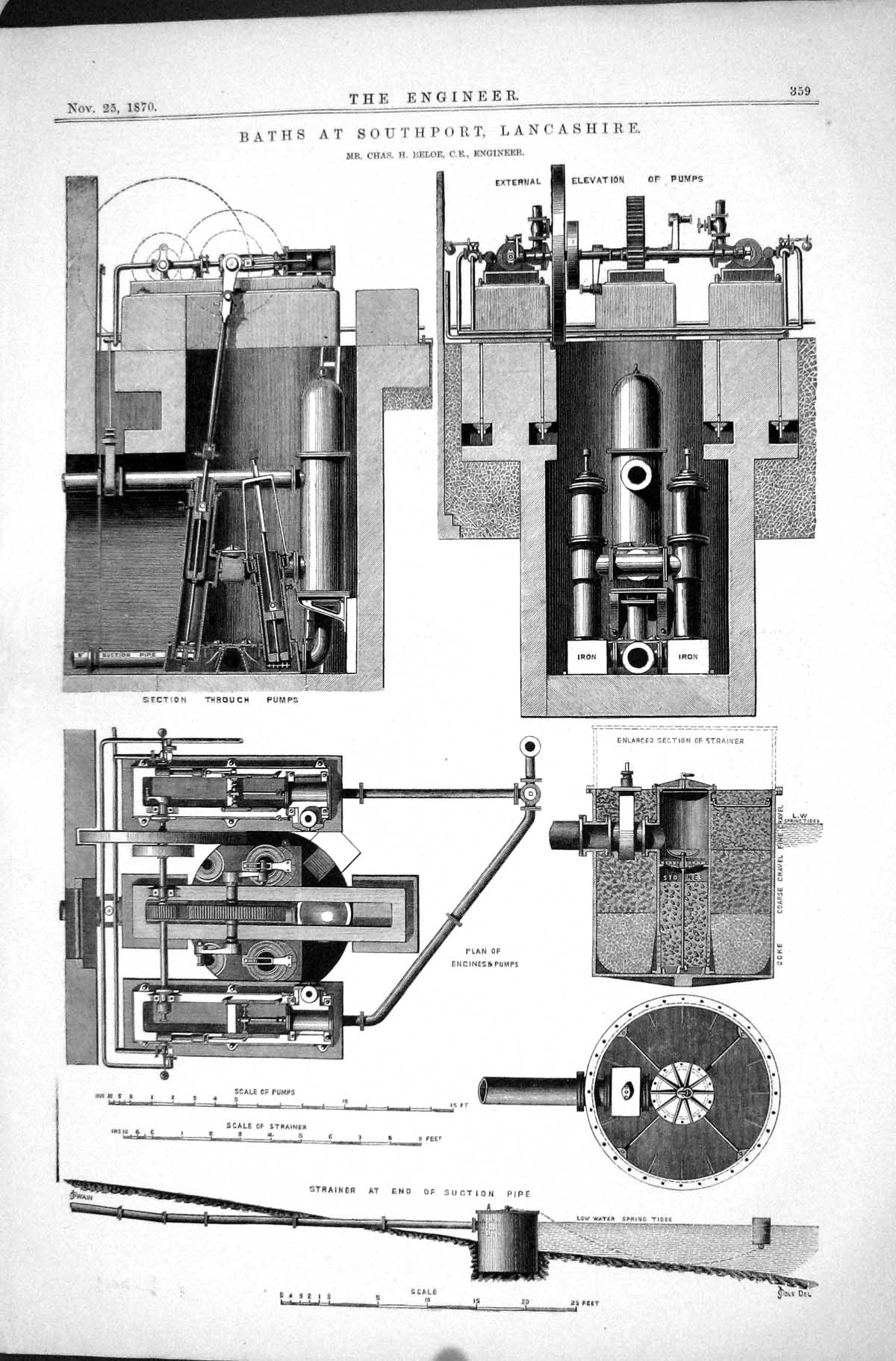 Old Baths Southport Lancashire Chas Beloe Plan Engines Pumps 1870 Eng Victorian