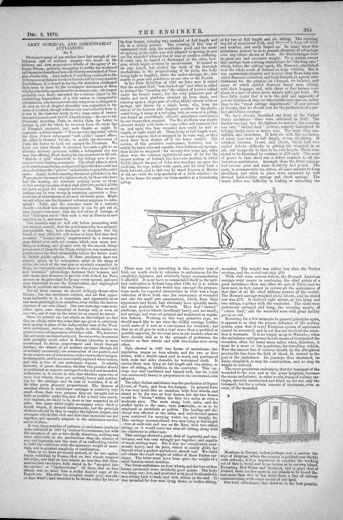 Antique Print Army Surgical Commissariat Appliances 1870 Engineering Horse 19th