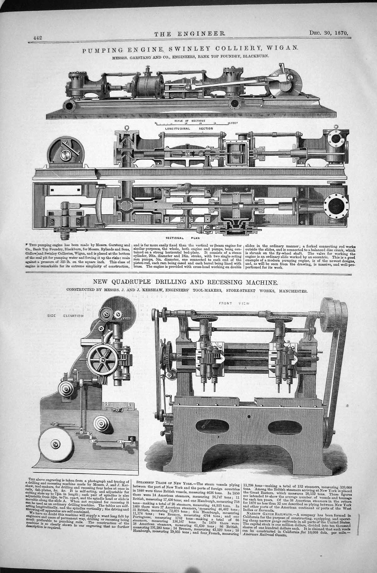 Old Print Pumping Engine Swinley Colliery 1870 Garstang Quadruple Machine 19th