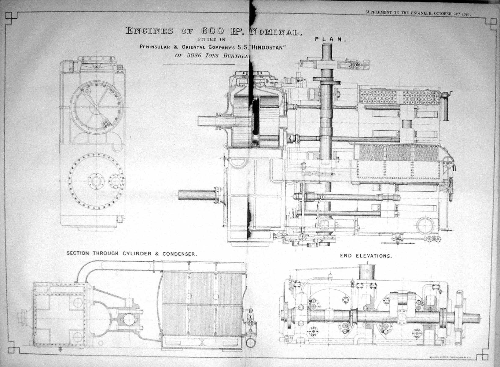 Old Damaged 1870 Engines Nominal 600 H.P. Peninsular Oriental Hindost 19th