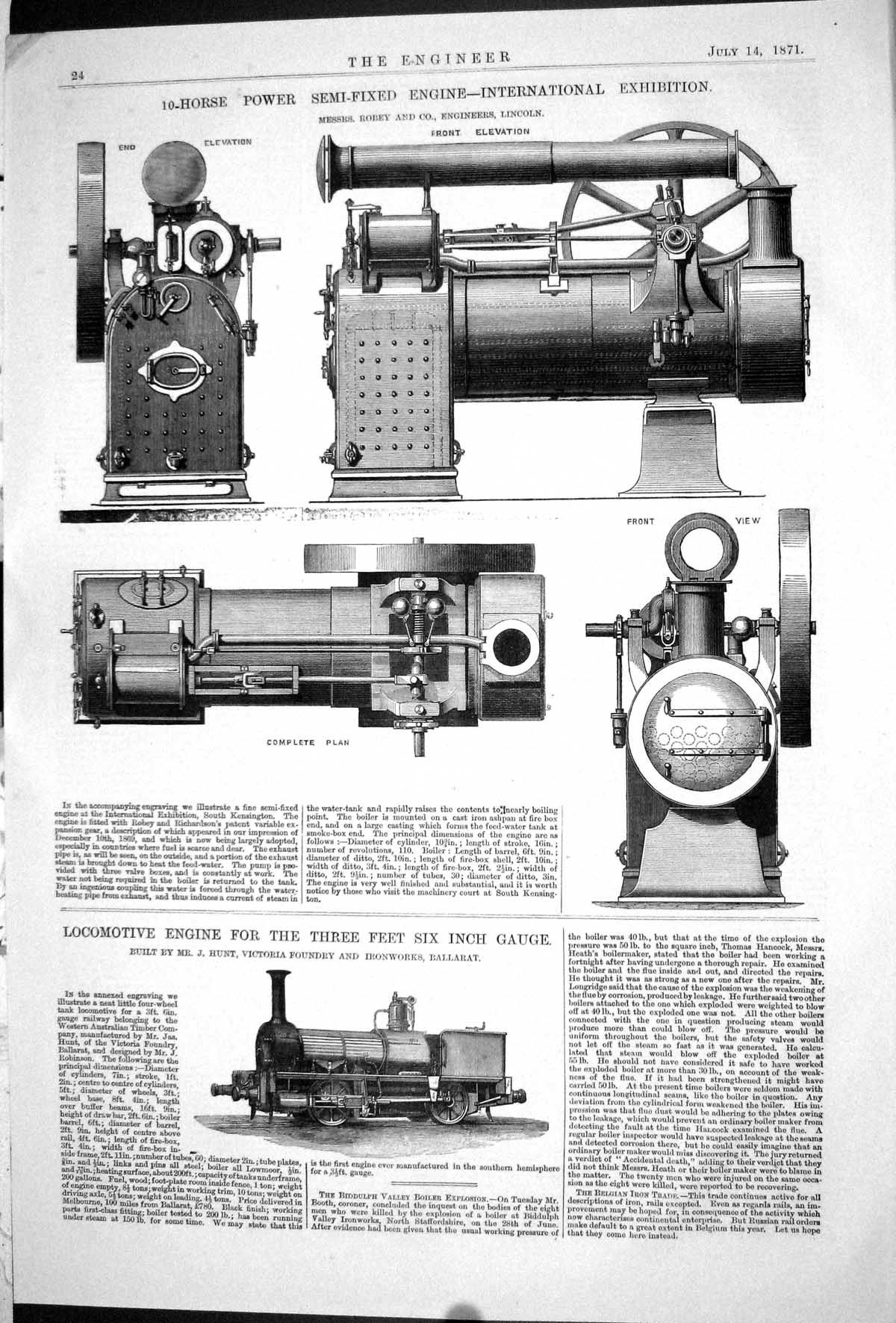 Old 1871 10-Horse Power Semi-Fixed Engine Train Hunt Foundry Ballarat Victorian