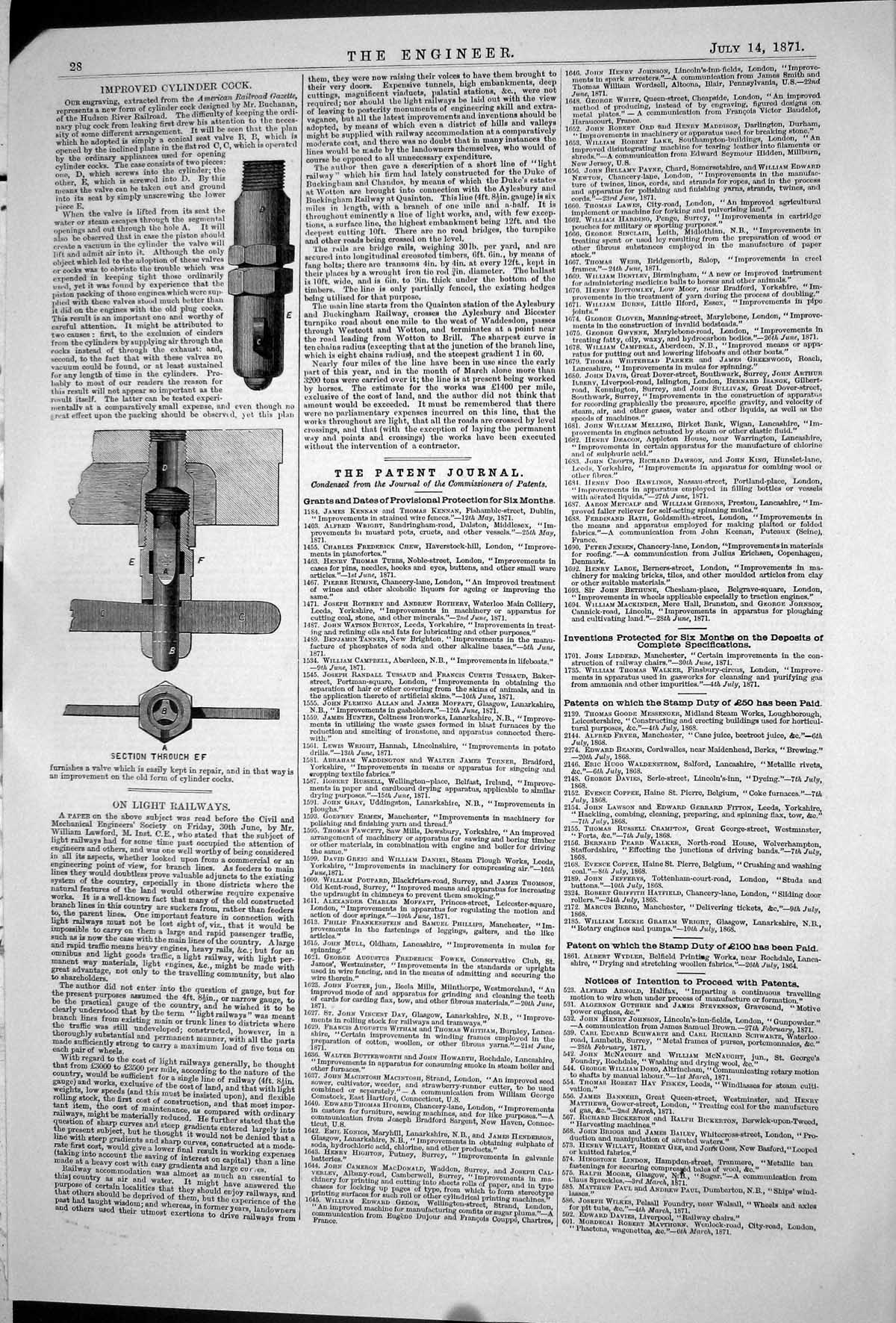 Antique Print 1871 Improved Cylinder Cock Section Buchanan Hudson Railroad 19th