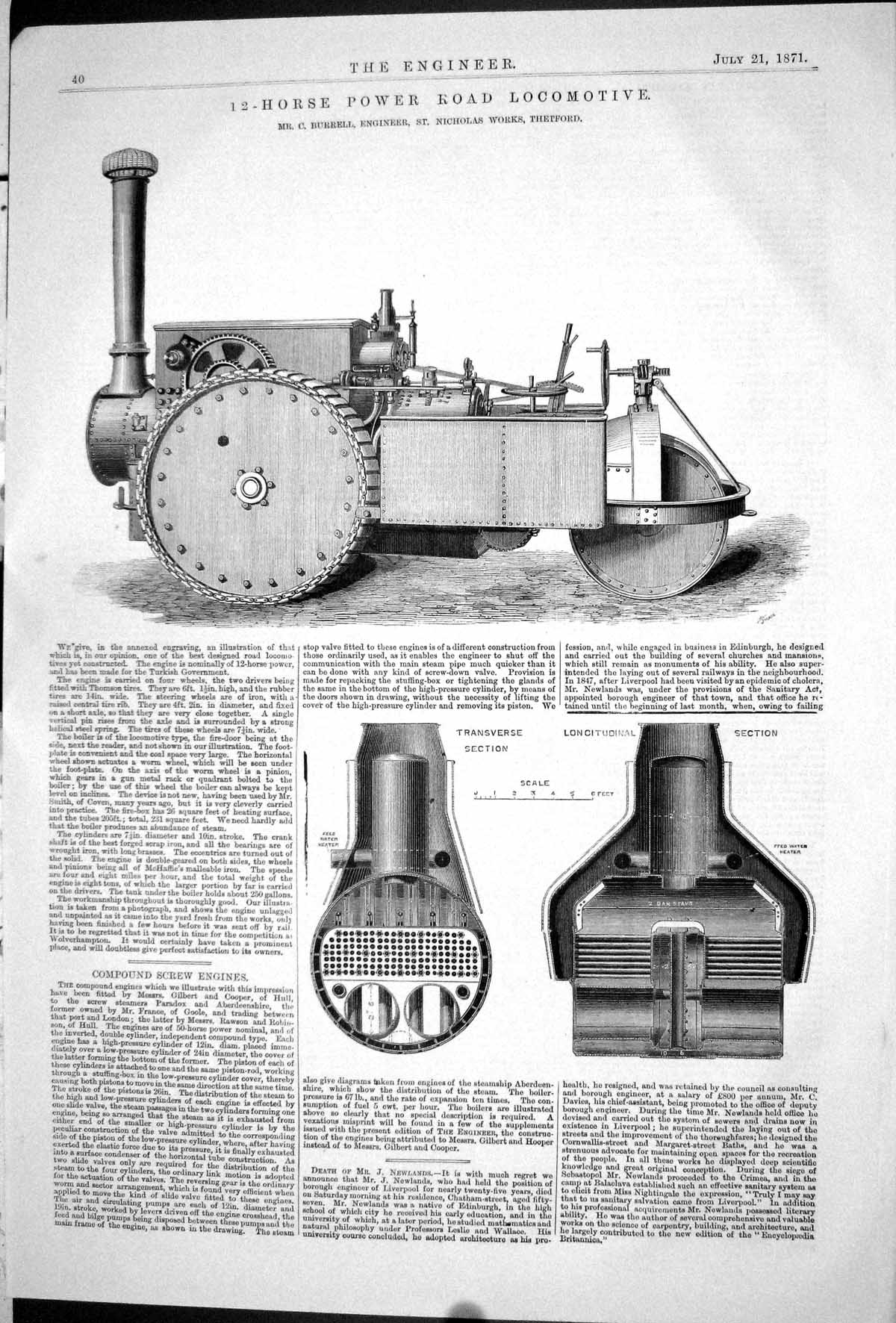 Old 1871 12-Horse Power Road Locomotive Train Burrell Nicholas Works Victorian