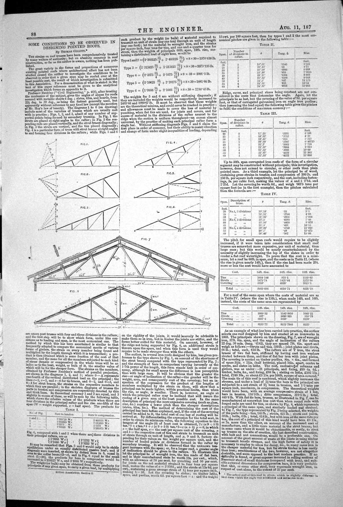 Old 1871 Engineering Designing Pointed Roofs Thomas Gillott Diagrams Victorian