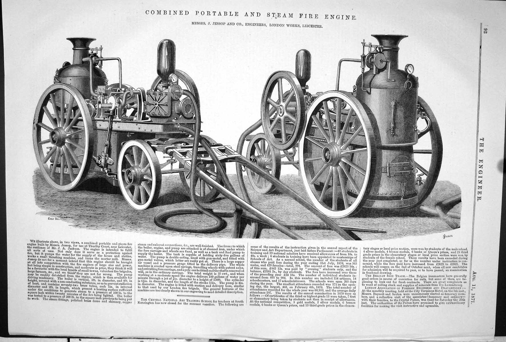 Old 1871 Combined Portable Steam Fire Engine Machinery Jessop London Victorian