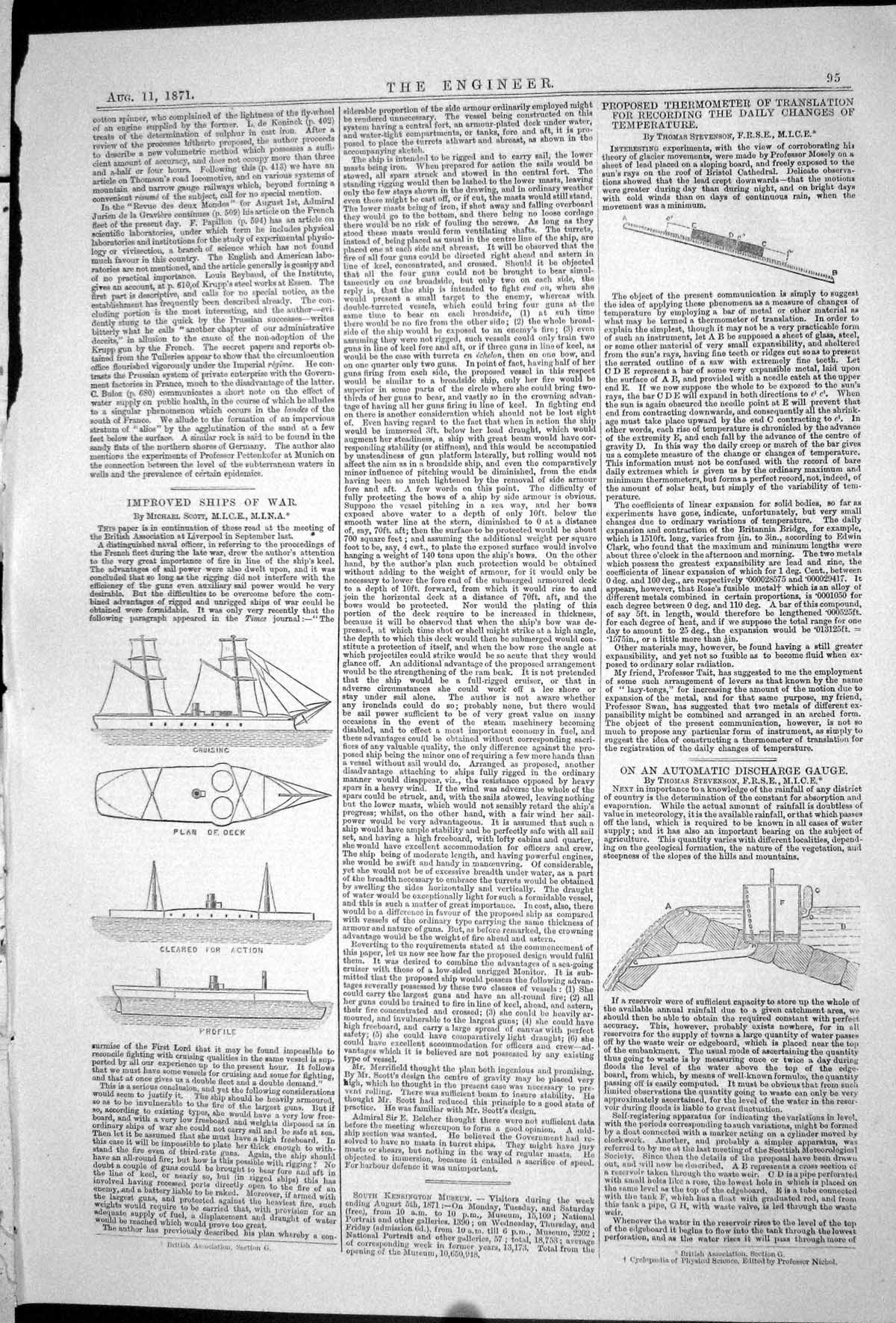 Old Print 1871 Improved Ships War Michael Scott Automatic Discharge Gauge 19th