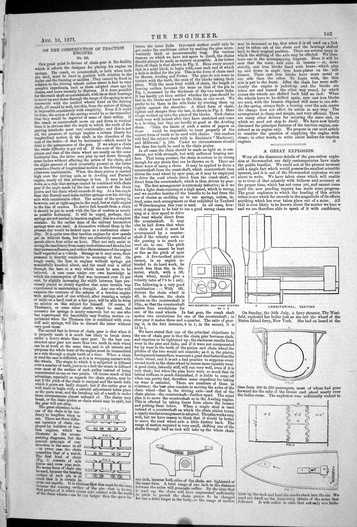 Antique Print 1871 Construction Traction Engine Diagrams Cast Iron Girders 19th