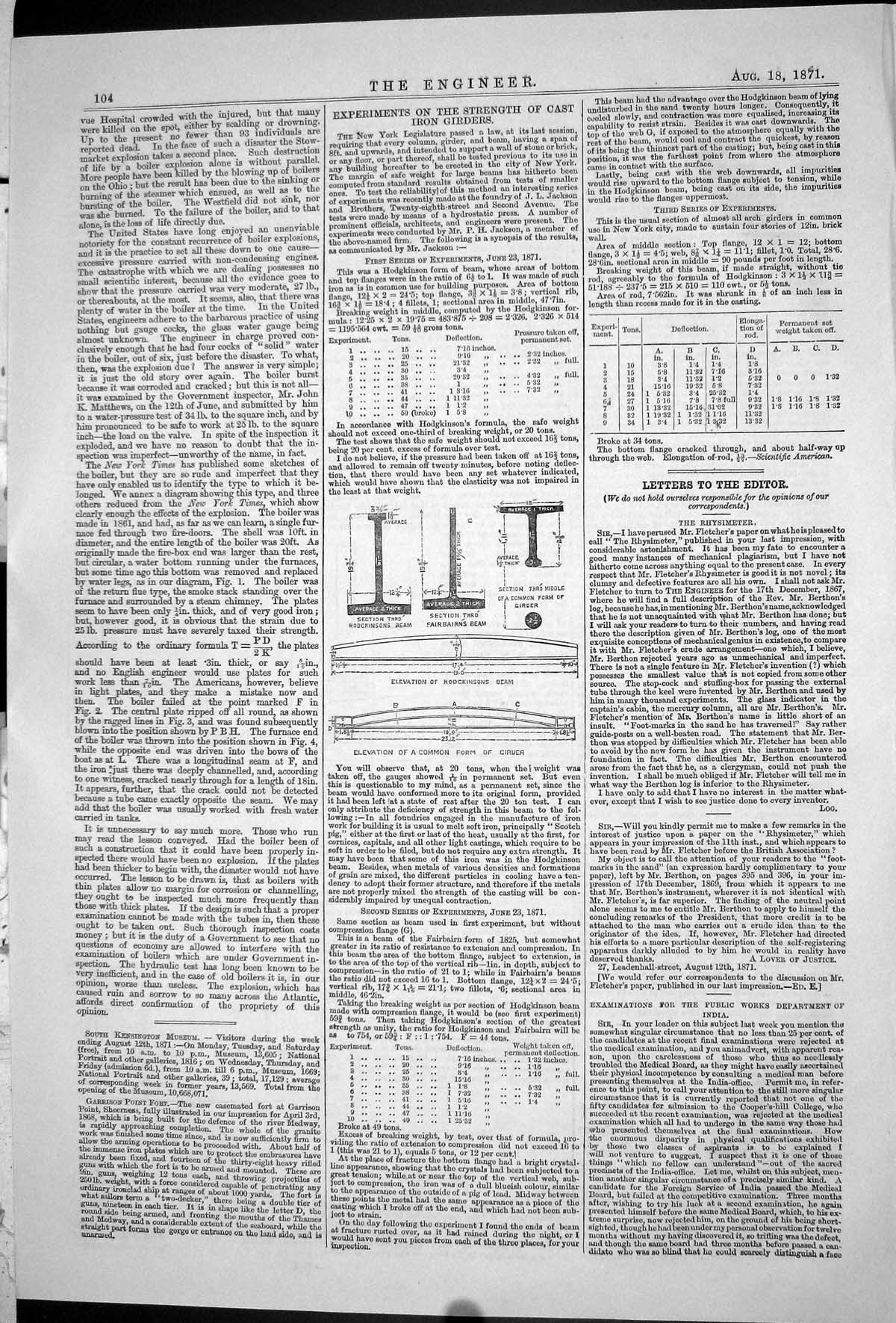 Old Print 1871 Marine Engine Designed River Navigation Fletcher Harrison 19th