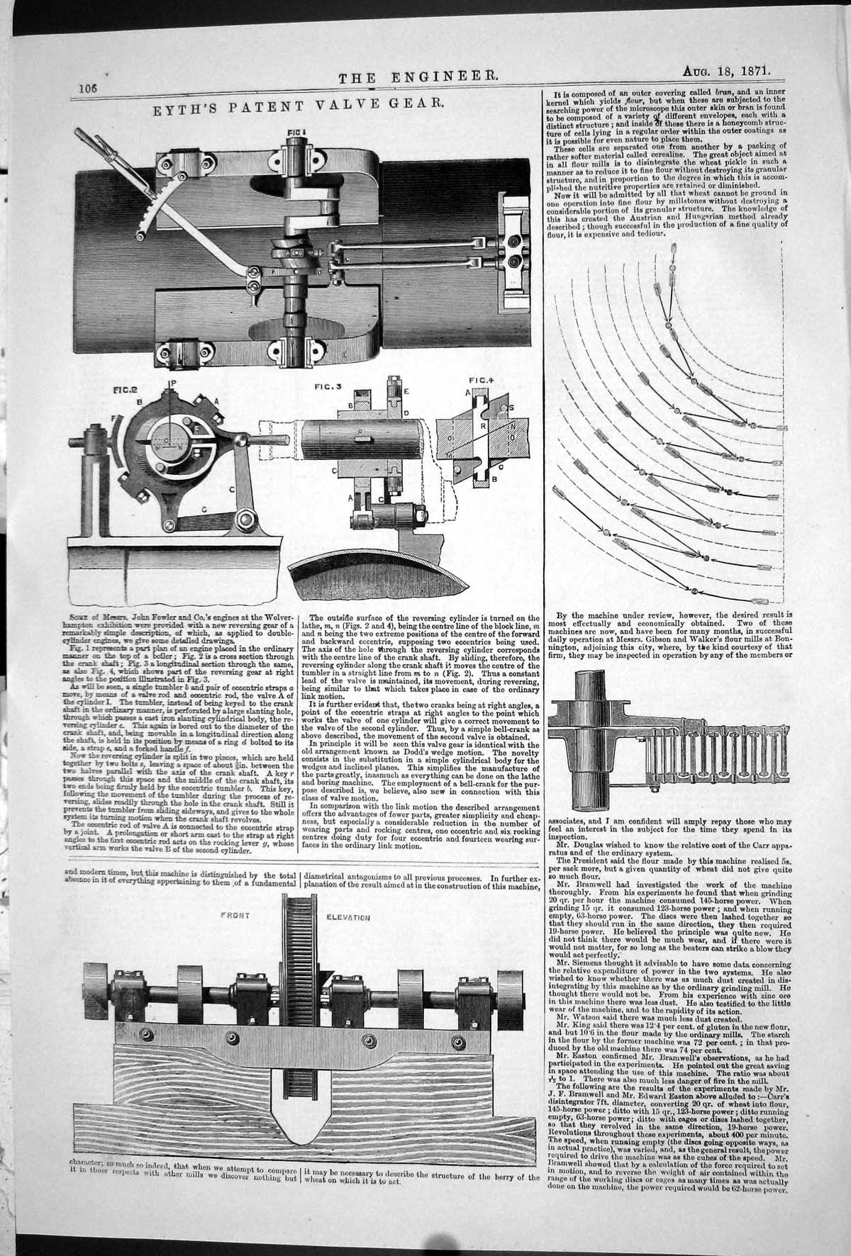 Antique Old Print 1871 Eyth Patent Valve Gear Machinery Instruments Elevation