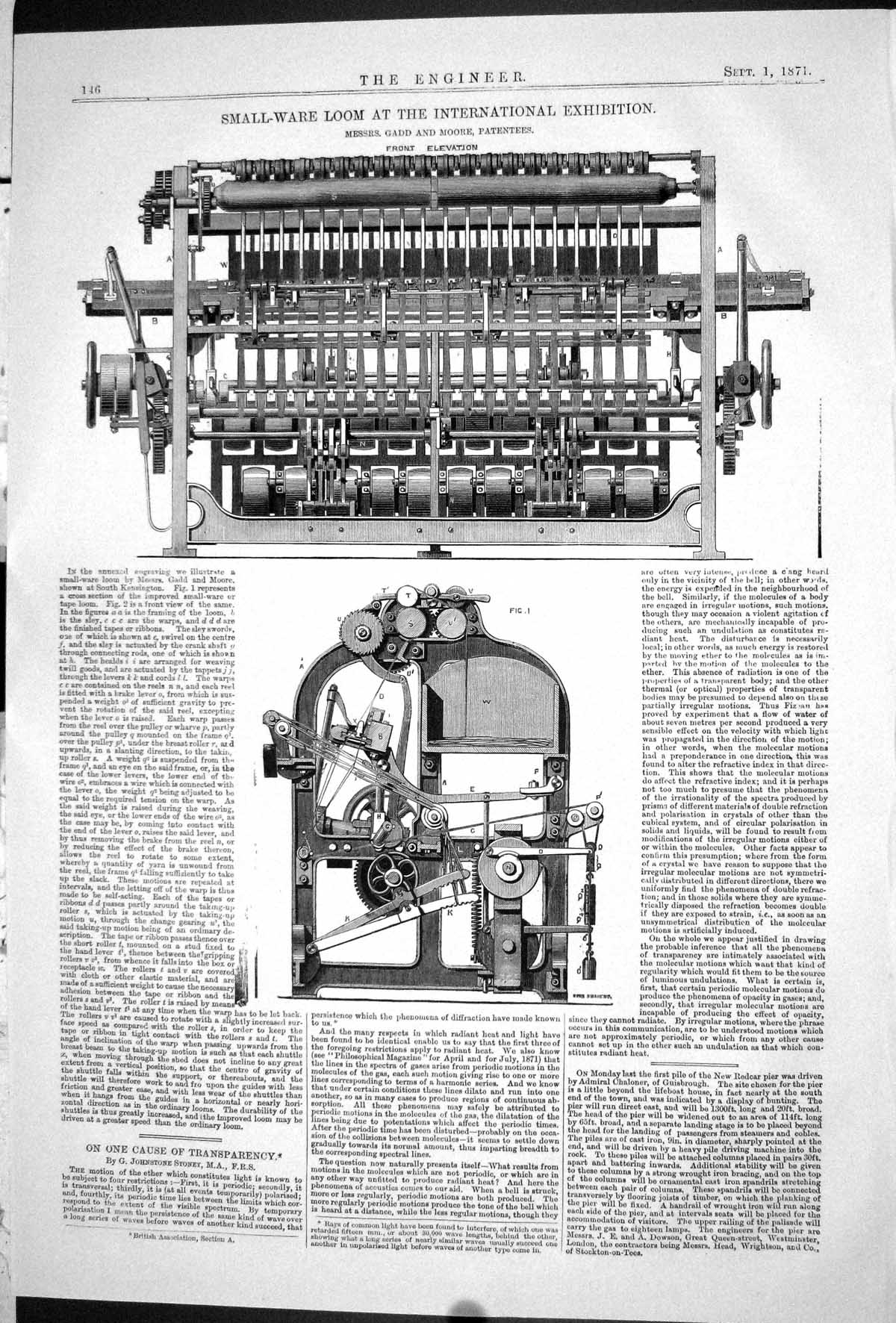 Old 1871 Engineering Small-Ware Loom International Exhibition Gadd Mo Victorian