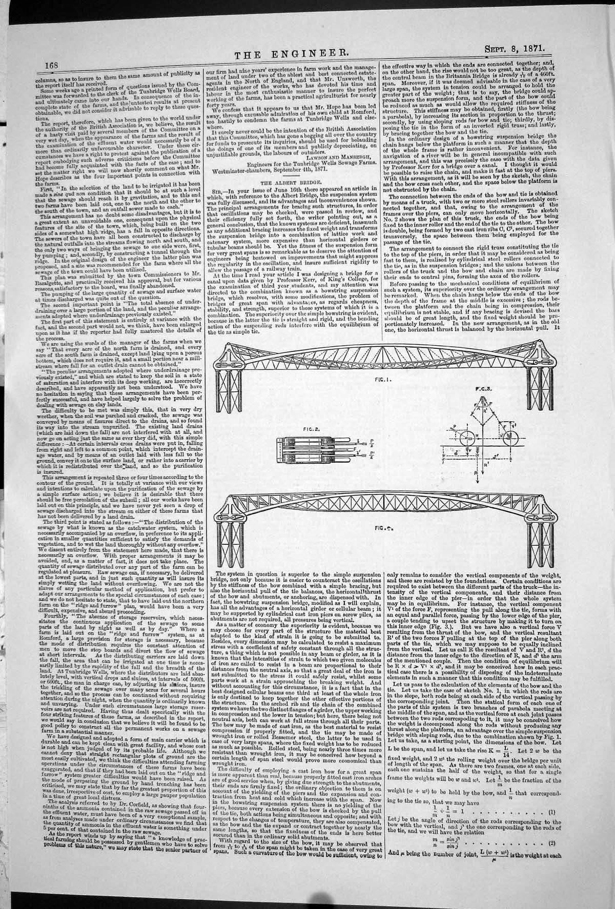 Old Print 1871 Engineering Albert Bridge Suspension System Professor Kerr 19th