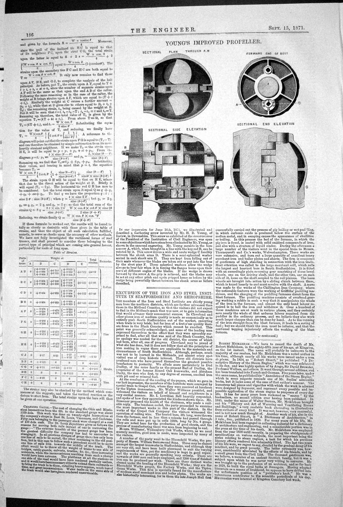 Antique Old Print 1871 Young Improved Propeller Sectional Elevation Machinery