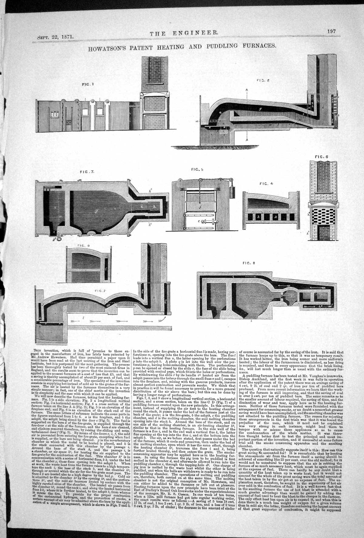 Old 1871 Engineering Howatson Patent Heating Puddling Furnaces Machin Victorian