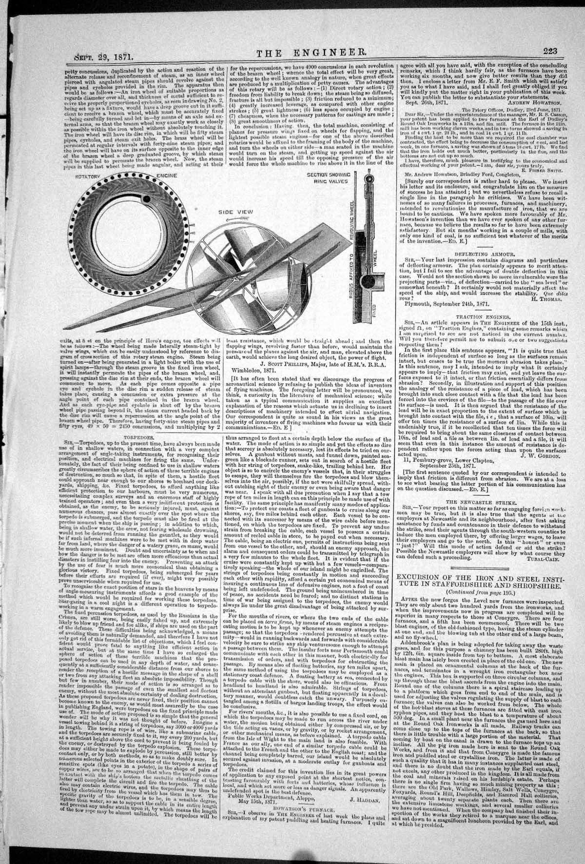 Antique Print 1871 Rotatory Engine Section Showing Ring Valves Instruments 19th