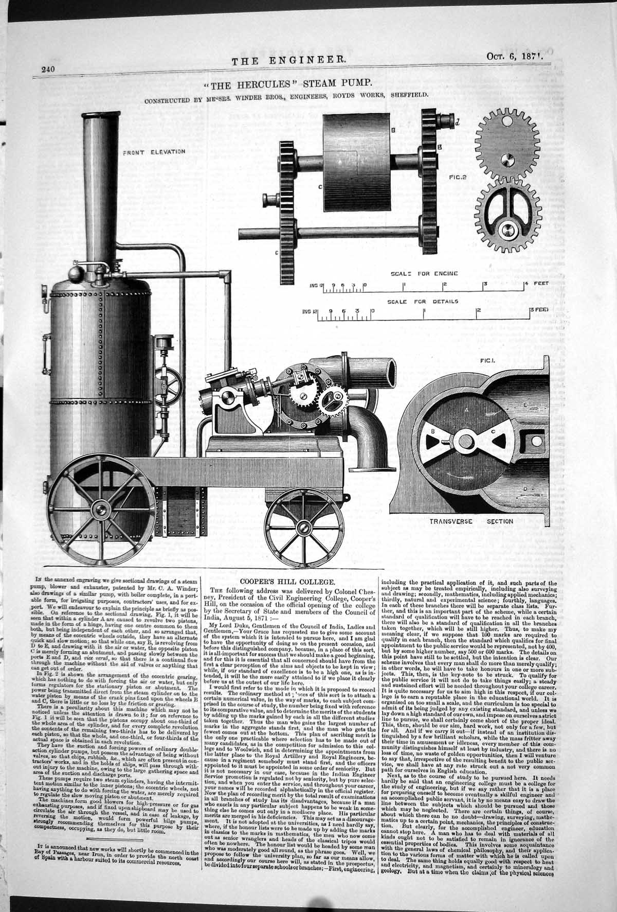 Old 1871 Engineering Hercules Steam Pump Machinery Winder Royds Sheff Victorian