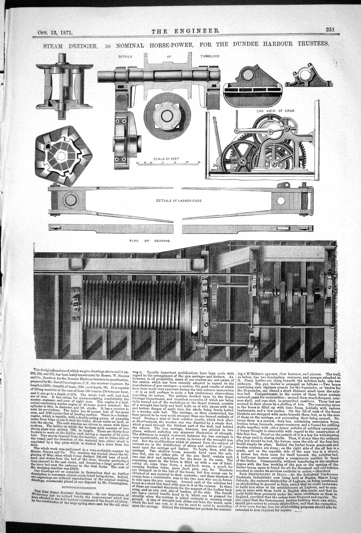 Old Print 1871 Steam Dredger Nominal Horse-Power Dundee Harbour Trustees 19th