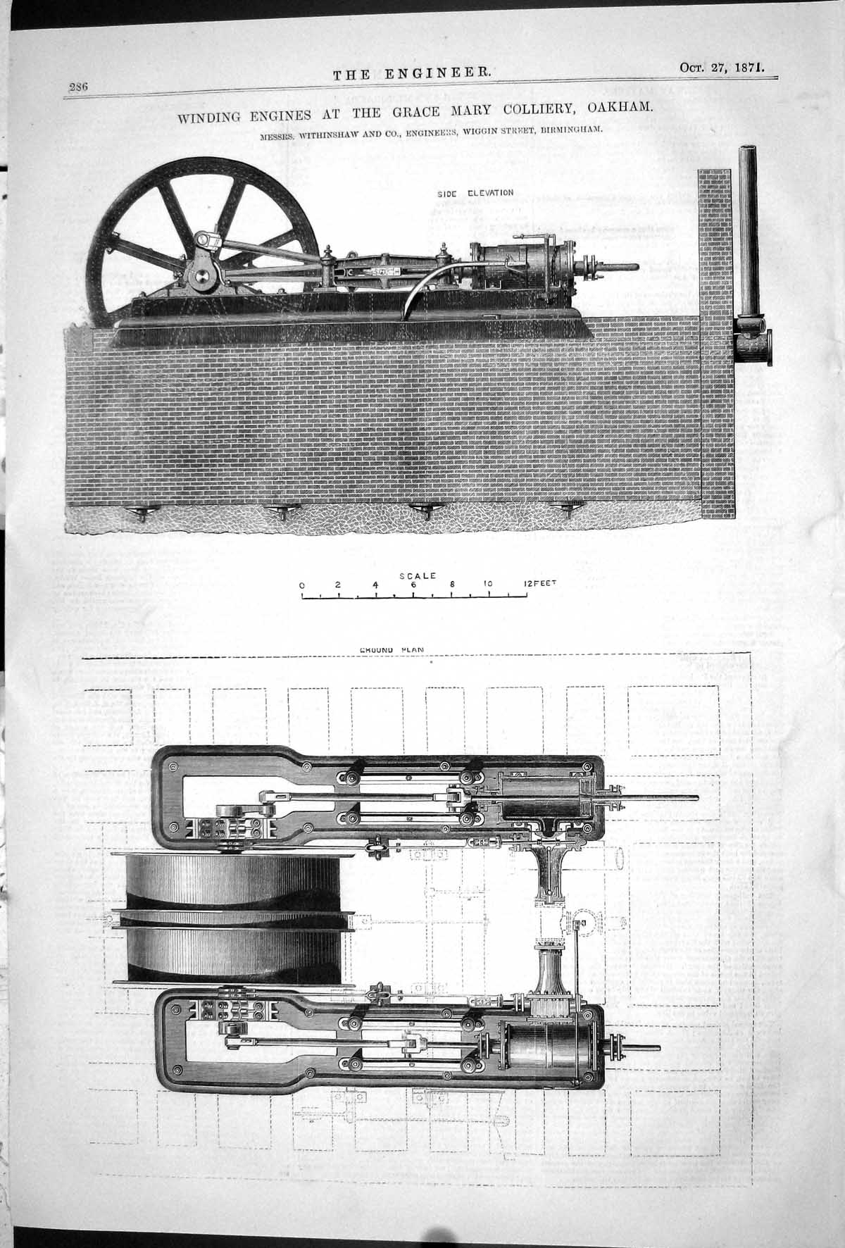 Old 1871 Engineering Winding Engines Grace Mary Colliery Oakham Machi Victorian