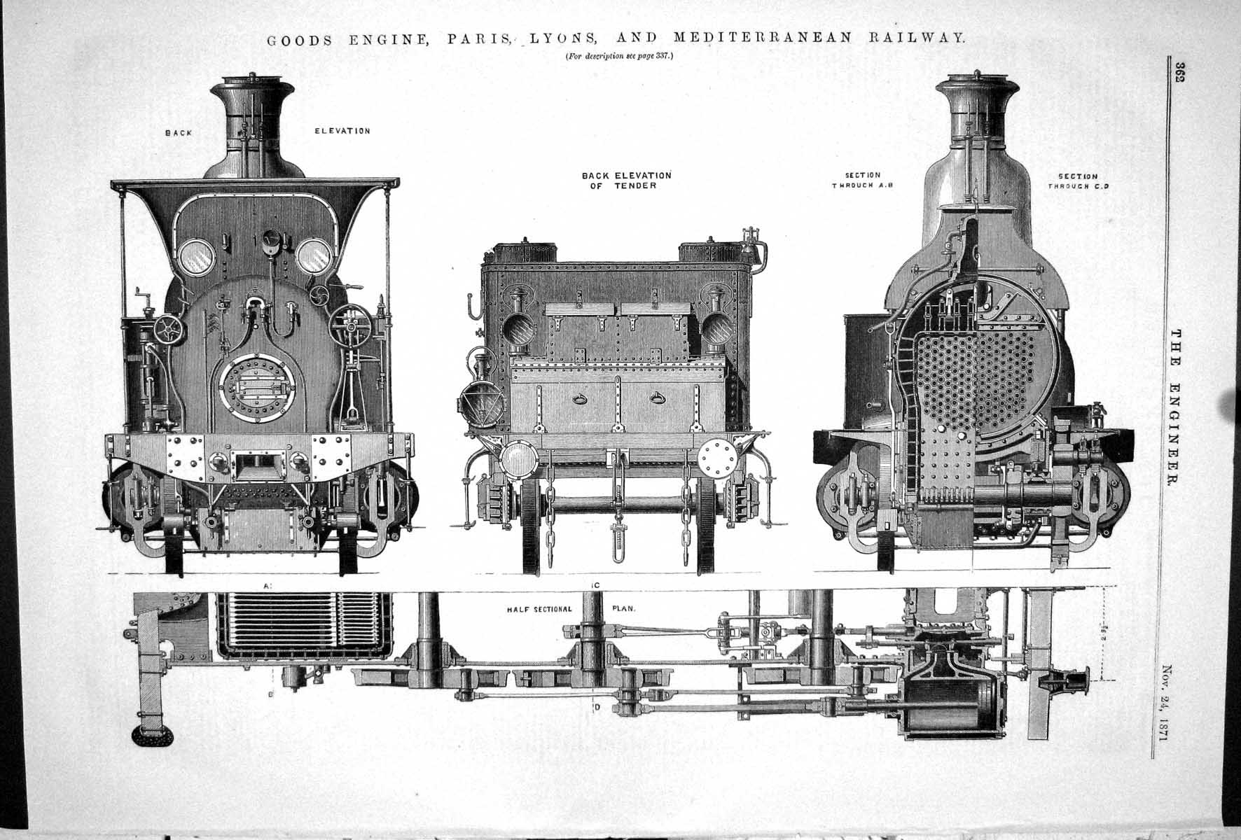 Old 1871 Engineering Goods Engine Paris Lyons Mediterranean Railway T Victorian