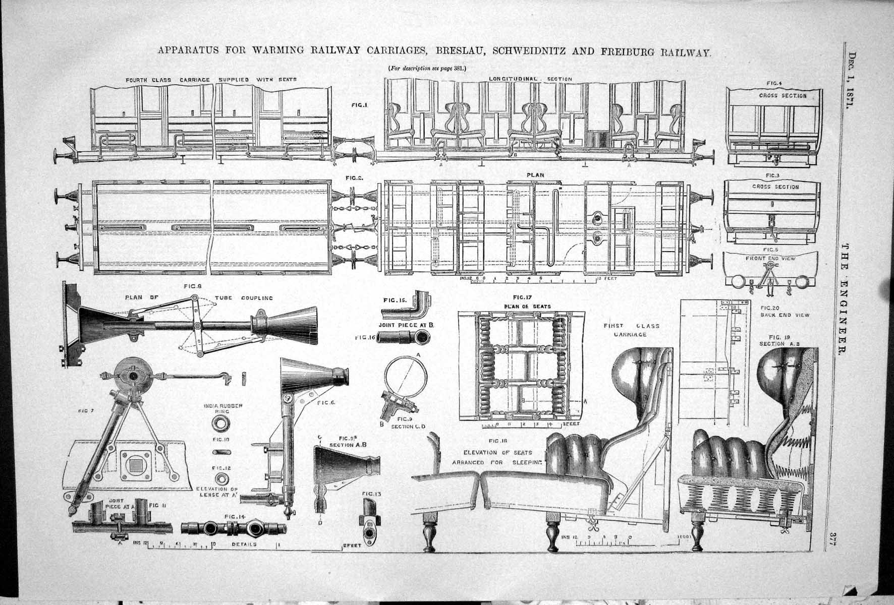 Old 1871 Apparatus Warming Railway Carriages Breslau Railway Freiburg Victorian