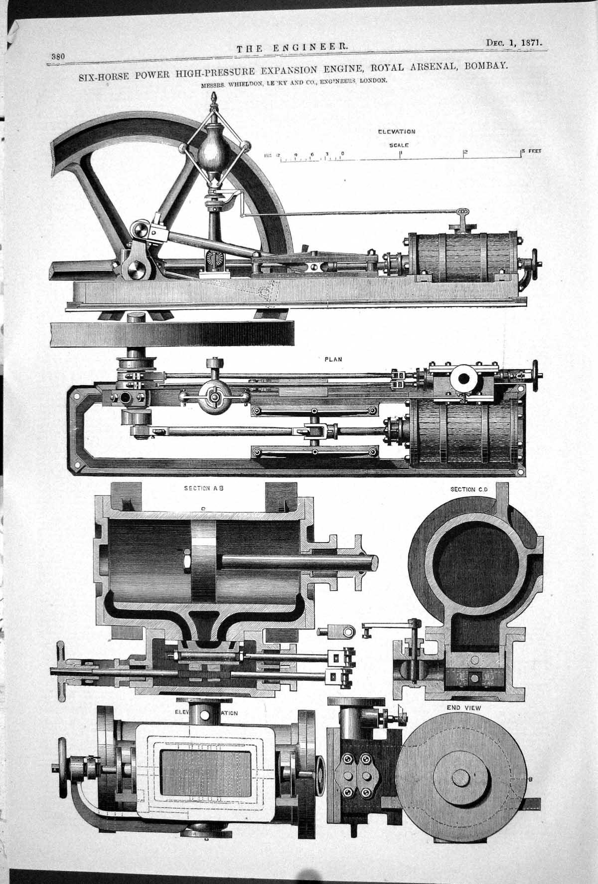 Old 1871 Six-Horse Power Expansion Engine Royal Arsenal Bombay Lecky Victorian