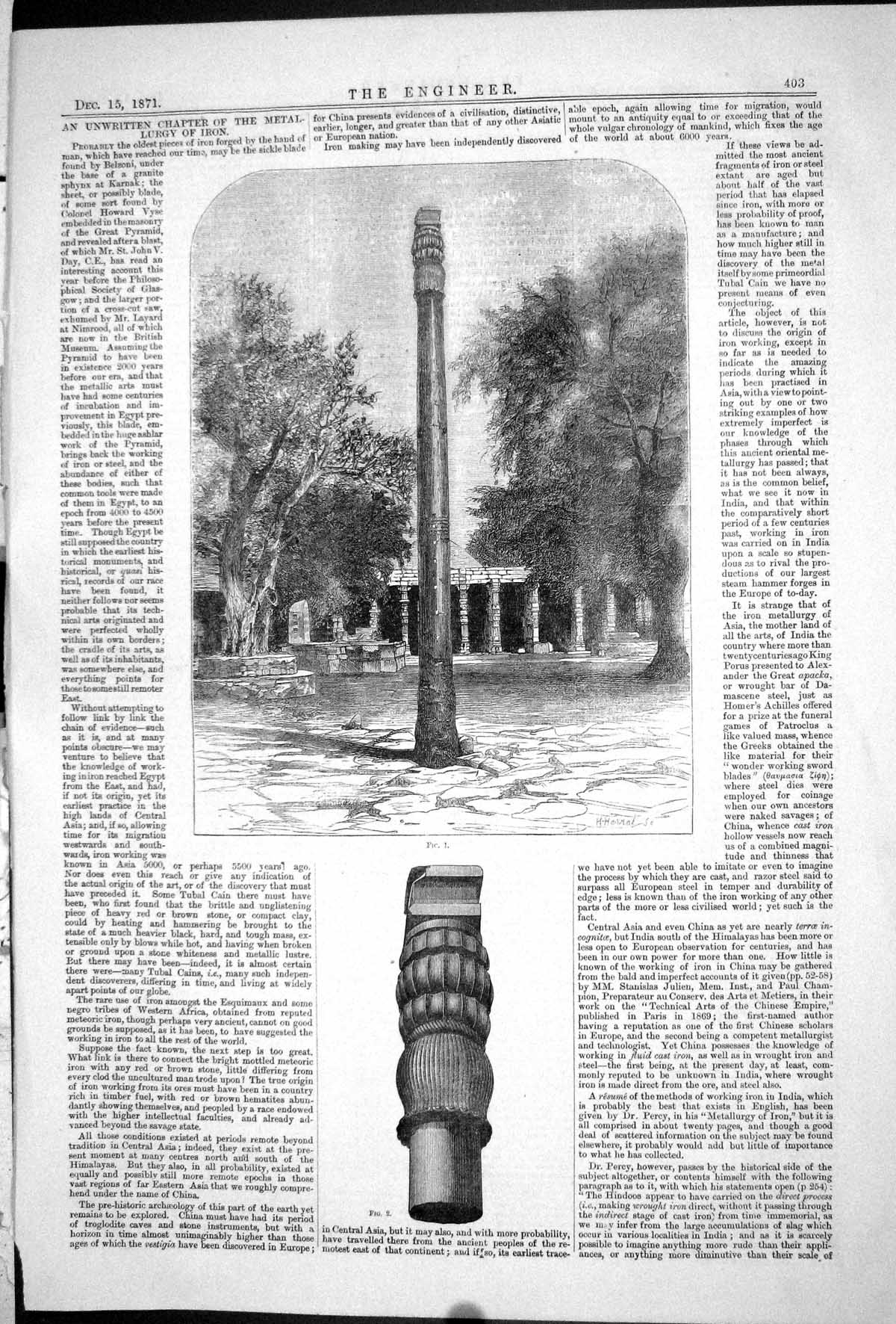 Old 1871 Engineering Metal Lurgy Iron Belzoni Granite Sphynx Karnak V Victorian
