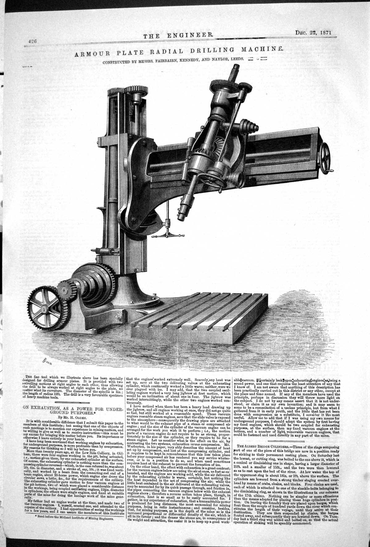 Old 1871 Armour Plate Radial Drilling Machine Fairbairn Kennedy Leeds Victorian