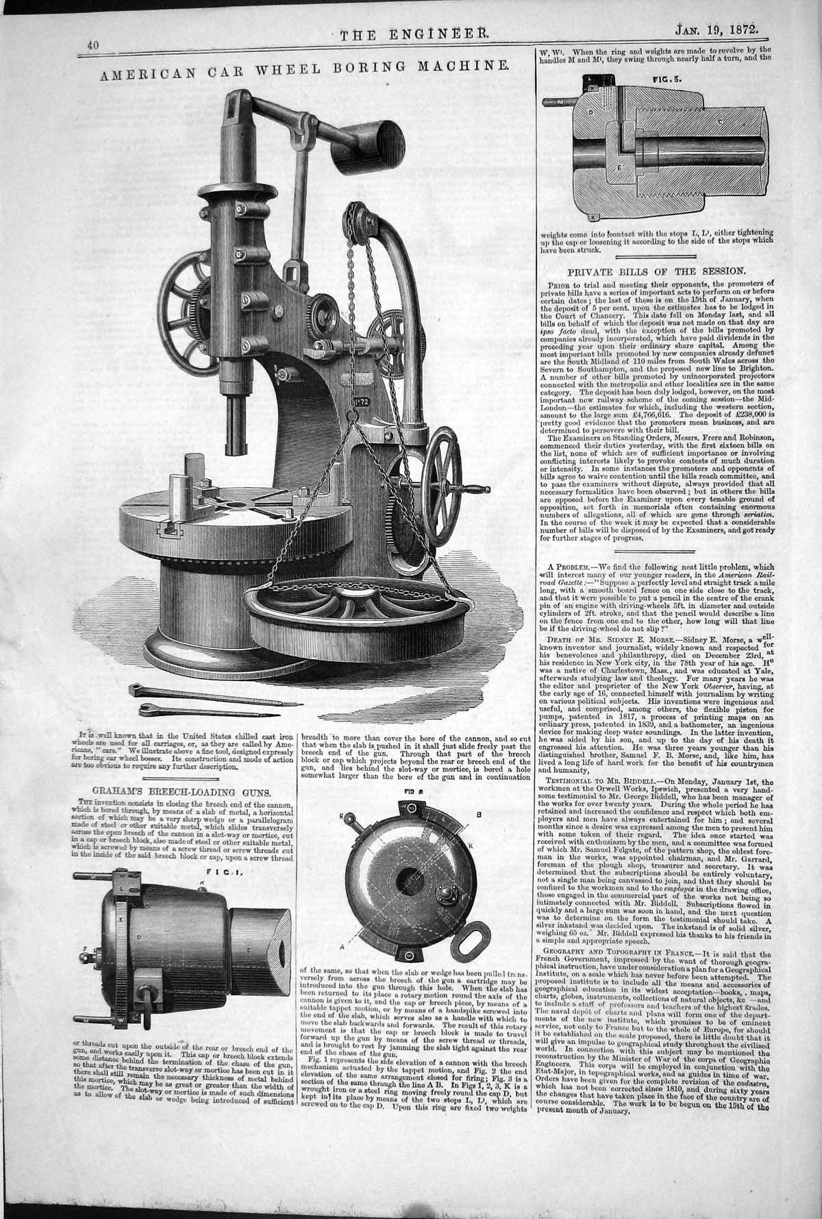 Old American Car Wheel Boring Machine Graham Breech-Loading Gun 1872 Victorian
