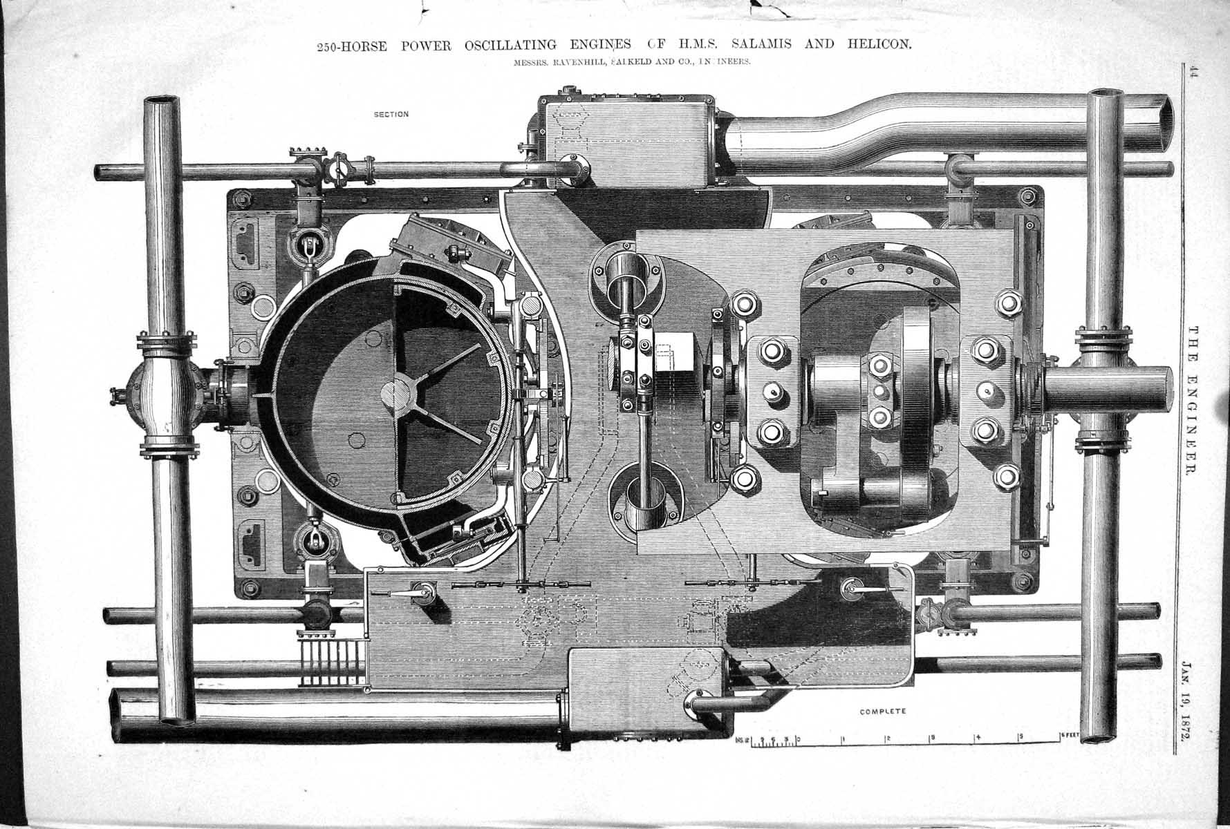 Old 250-Horse Power Oscillating Engines Ship Salamis Helicon 1872 Eng