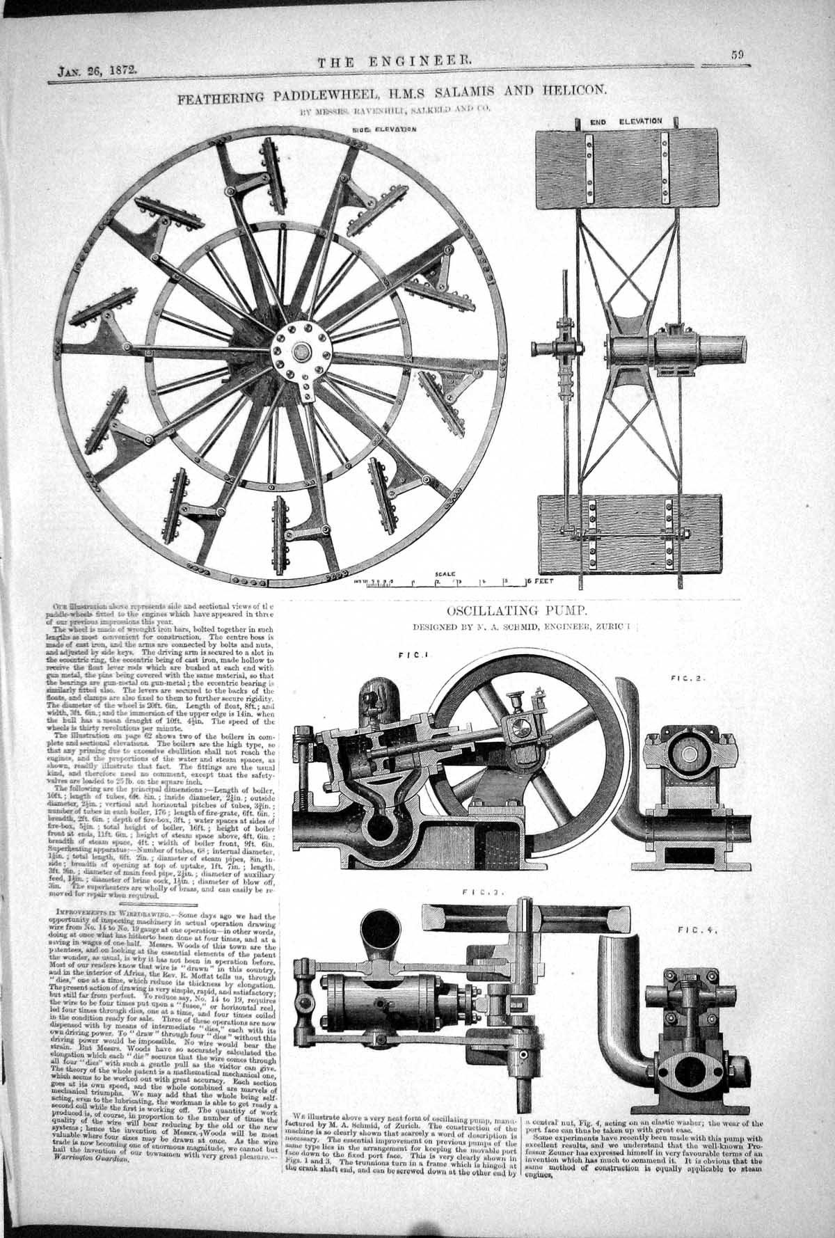 Old Feathering Paddlewheel Ship Salamis Helicon Oscillating Pump 1872 Victorian