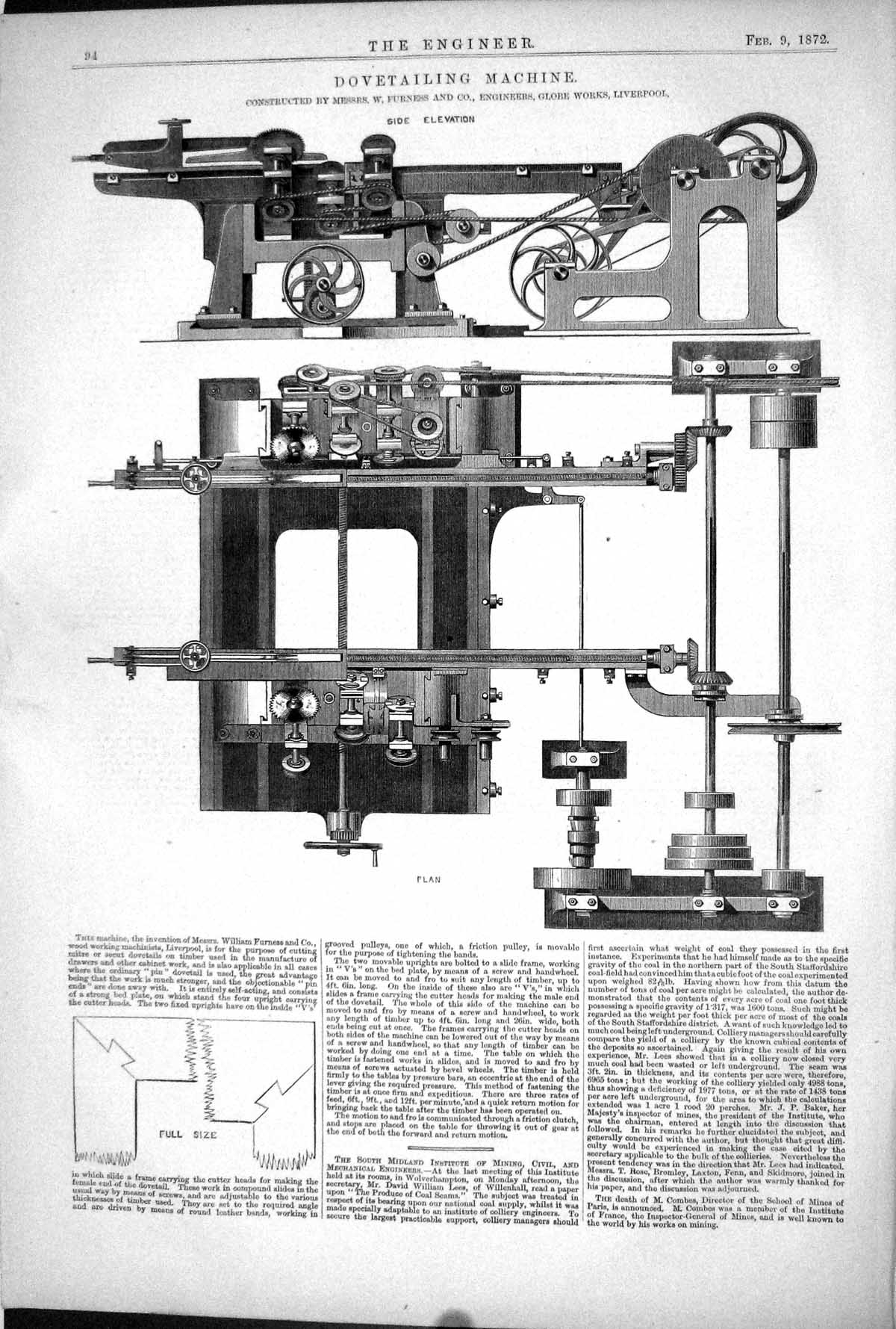 Old Dovetailing Machine Wood-Working Furness Liverpool 1872 Engineeri Victorian