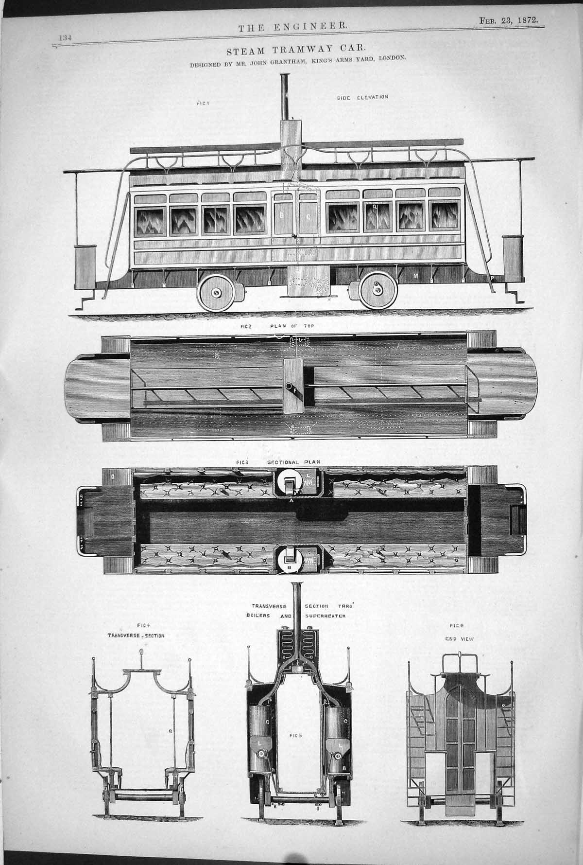 Old 1872 Engineering Steam Tramway Car John Grantham Boilers Superhea Victorian