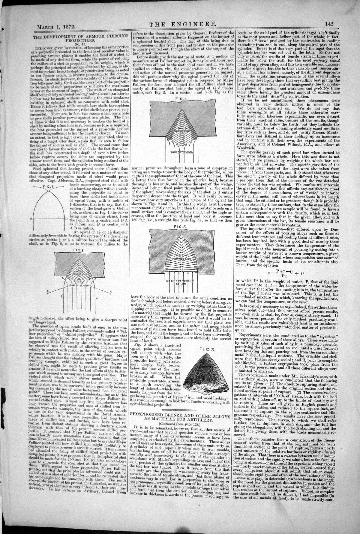 Antique Old Print *6022 1872 Development Armour Piercing Projectiles Diagrams