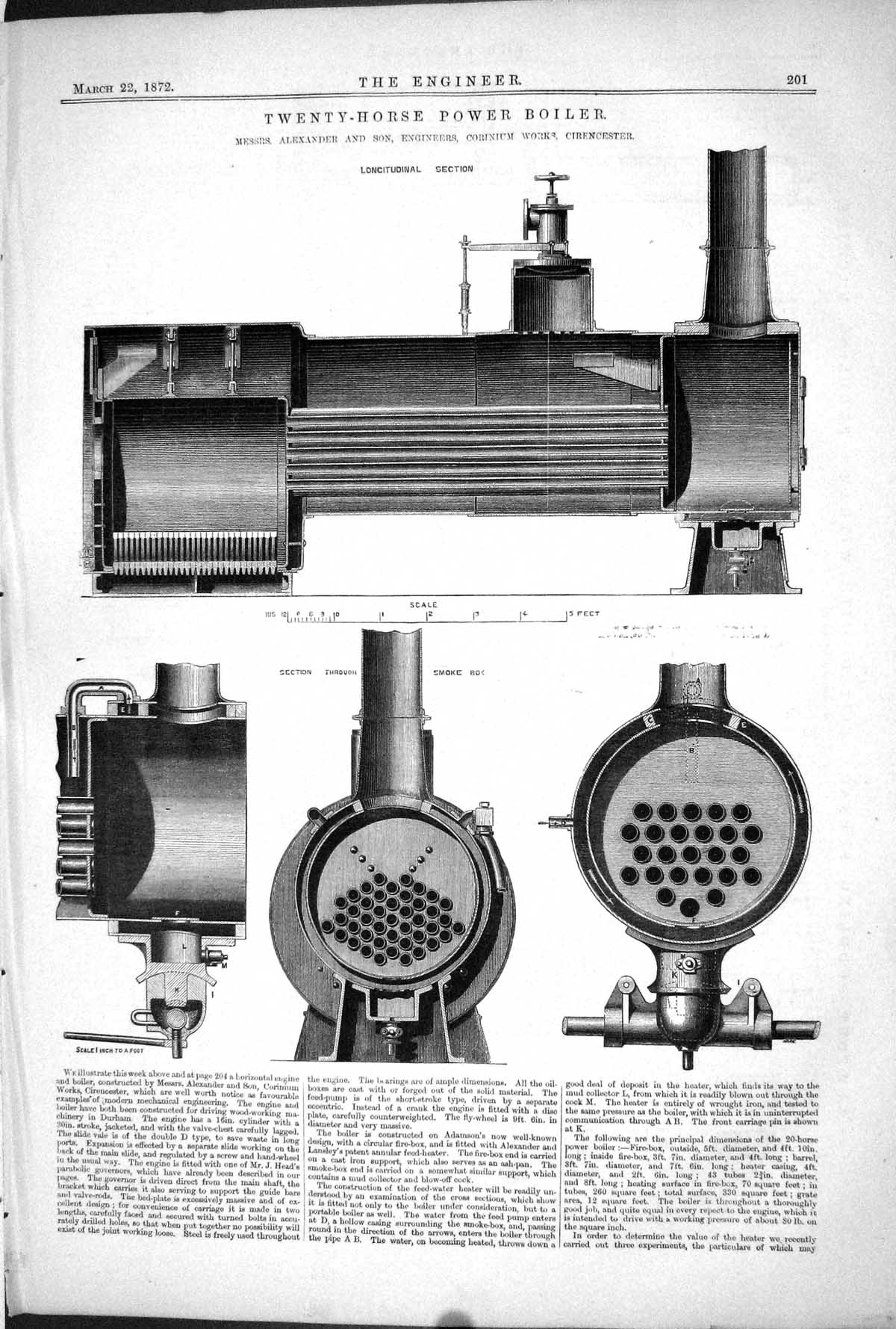 Old Twenty-Horse Power Boiler Machinery Alexander Cirencester 1872 En Victorian