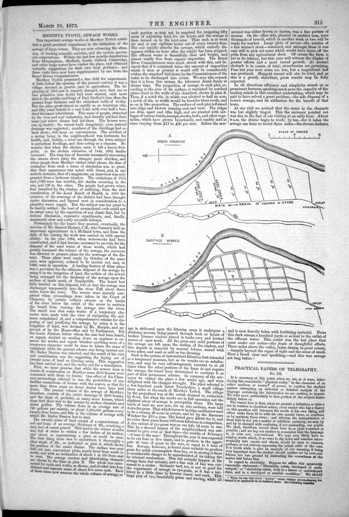 Antique Print 1872 Plan Merthyr Tydvil Sewage Works Drainage Surface Works 19th
