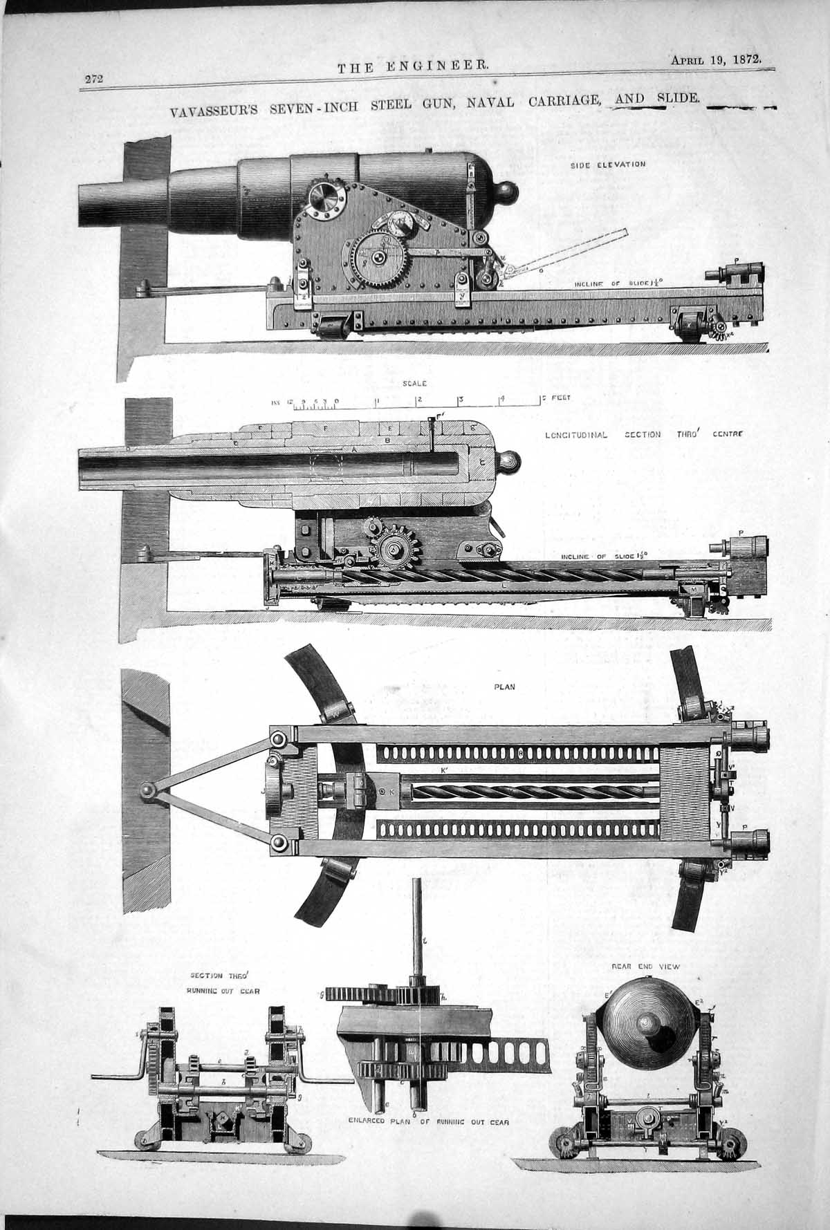 Old Vavasseur Seven-Inch Steel Gun Naval Carriage Machinery 1872 Engi Victorian