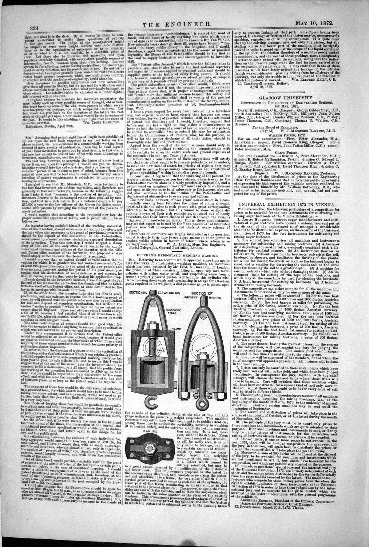 Old Print 1872 Engineering Duckham Hydrostatic Weighing Machine Machinery 19th