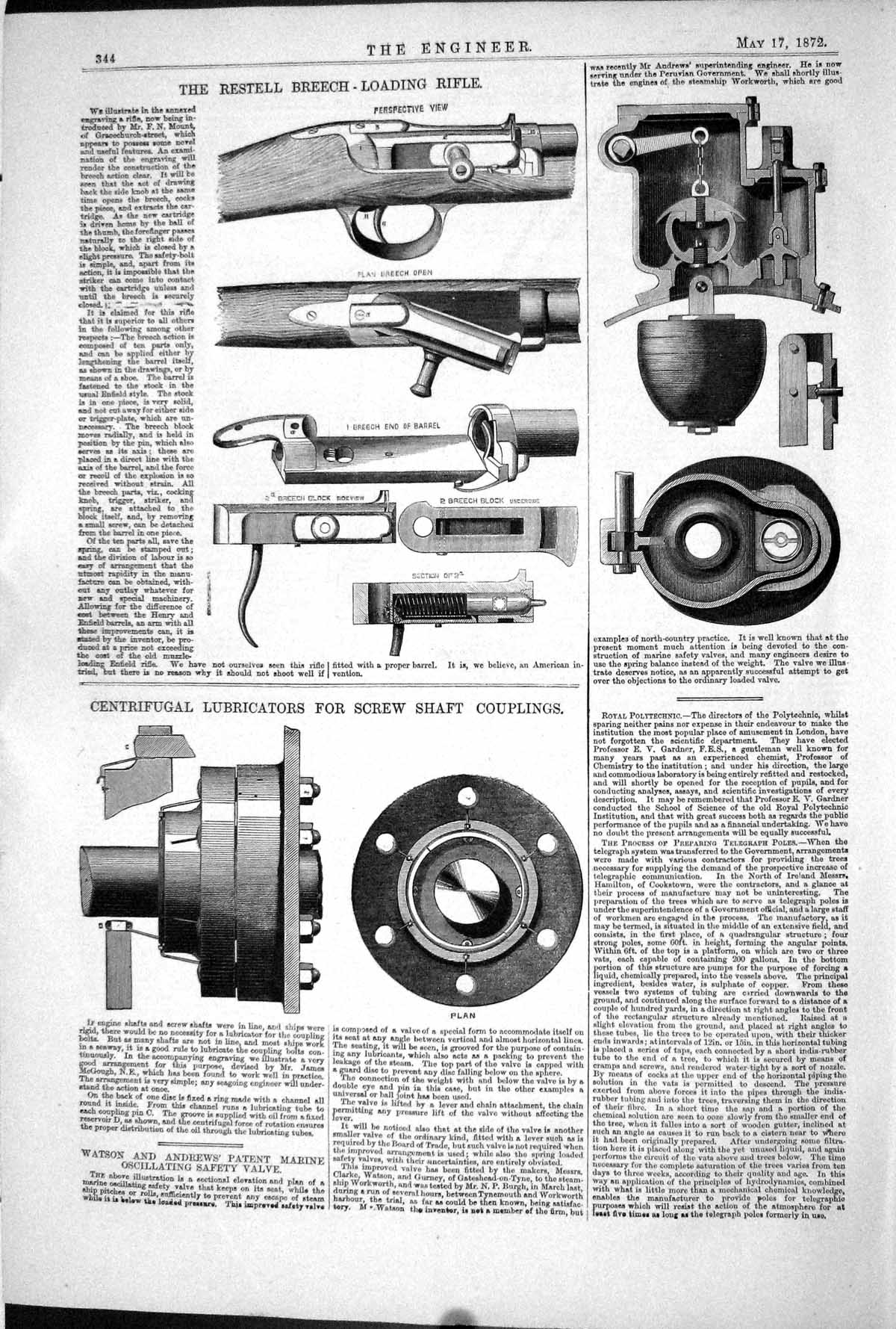 Old 1872 Restell Breech Loading Rifle Centrifugal Lubricators Couplin Victorian