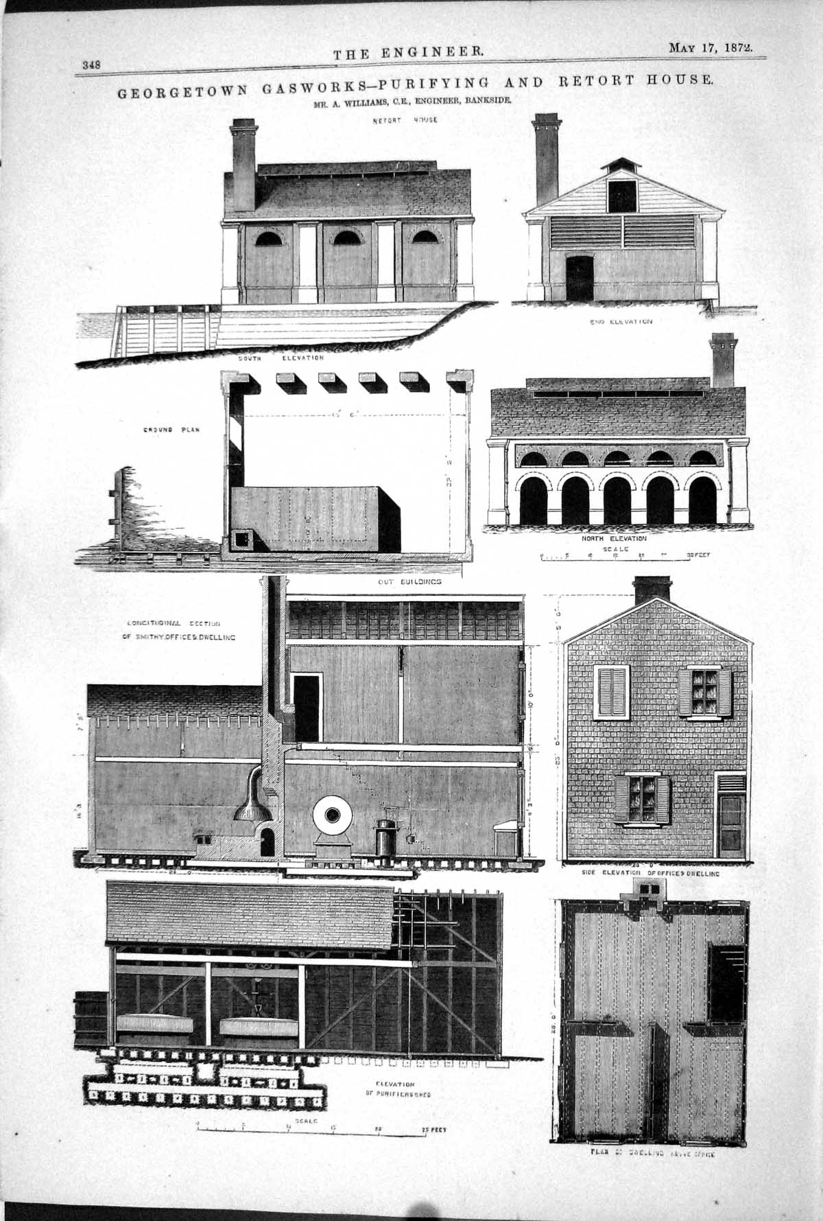 Old 1872 Engineering Georgetown Gasworks Purifying Retort House Willi Victorian