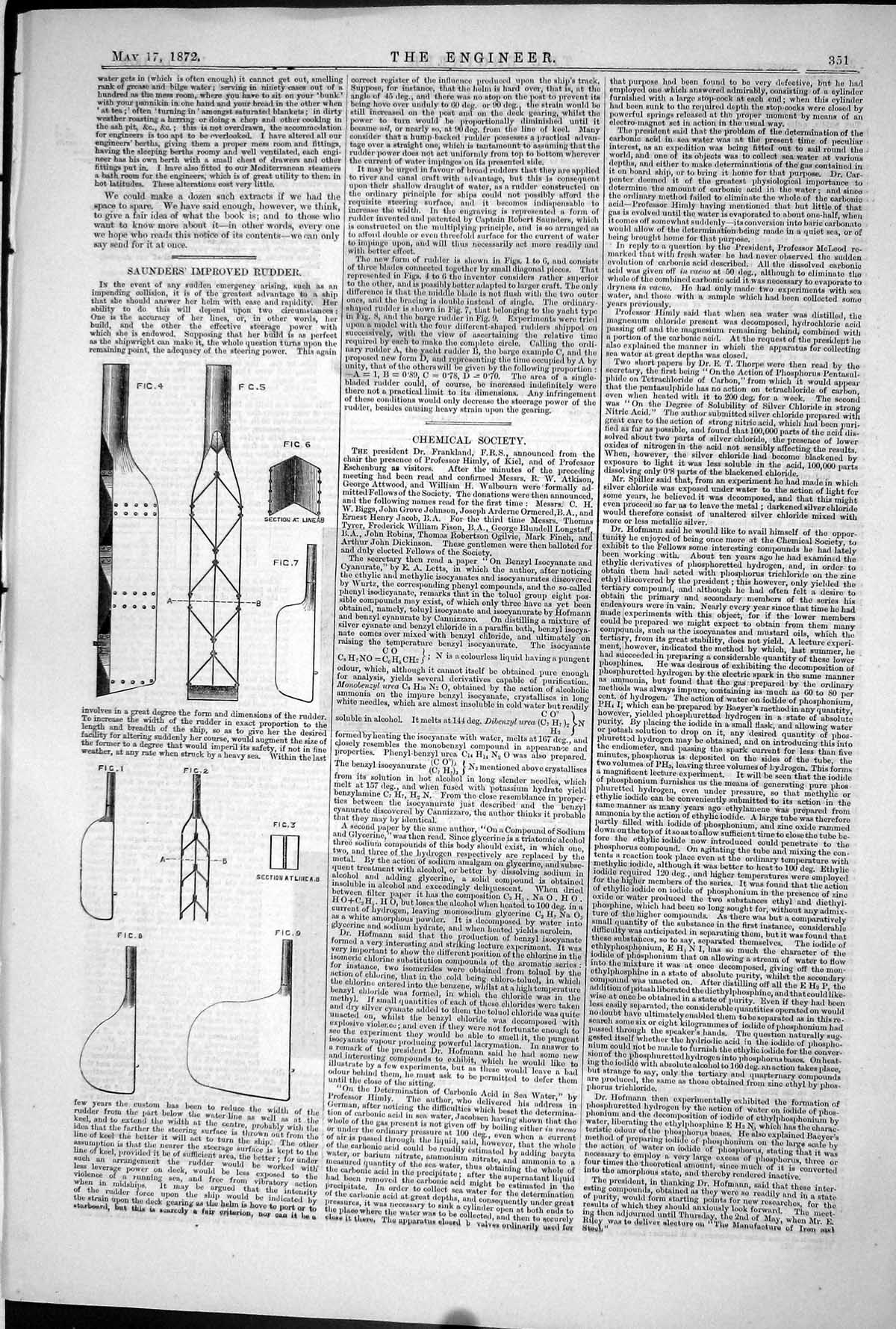 Old 1872 Saunders Improved Rudder Eperimental Steam Boiler Explosions Victorian