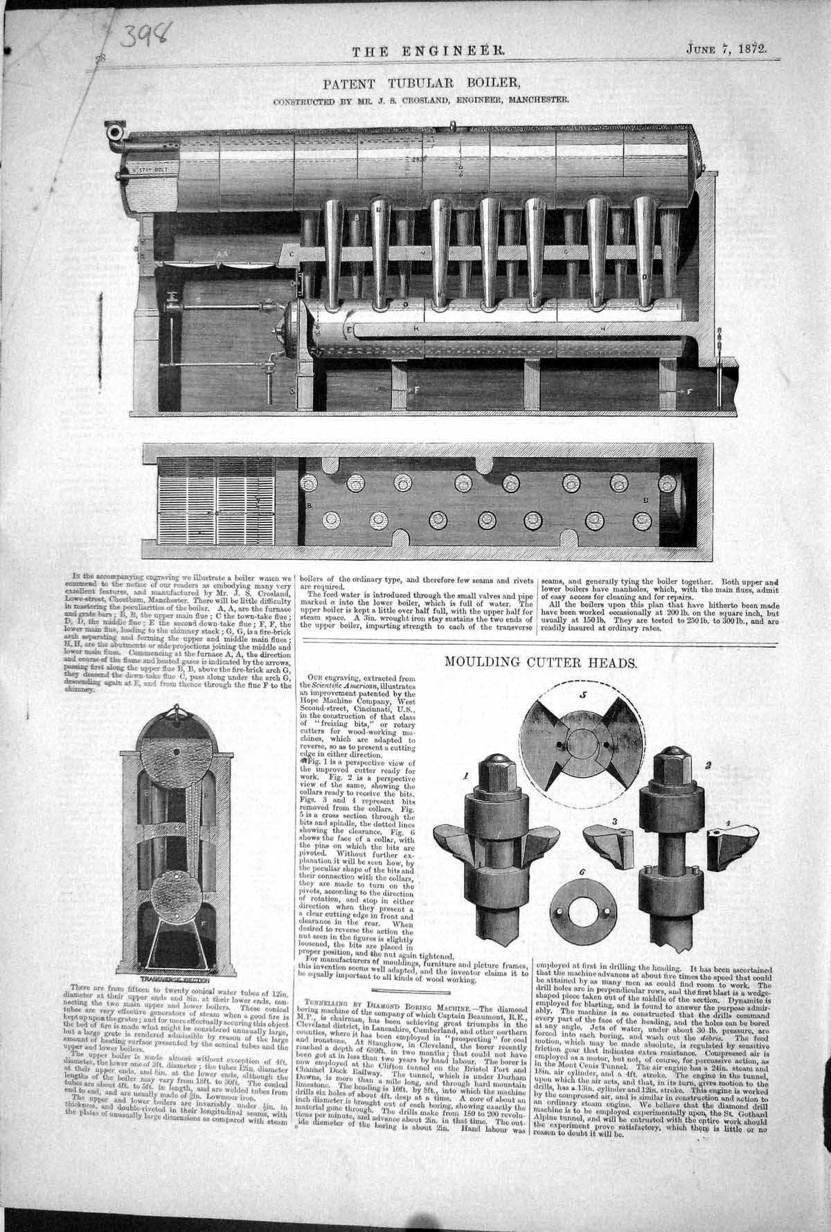 Old 1872 Patent Tubular Boiler Crosland Cutter Heads Screw Propellers Victorian