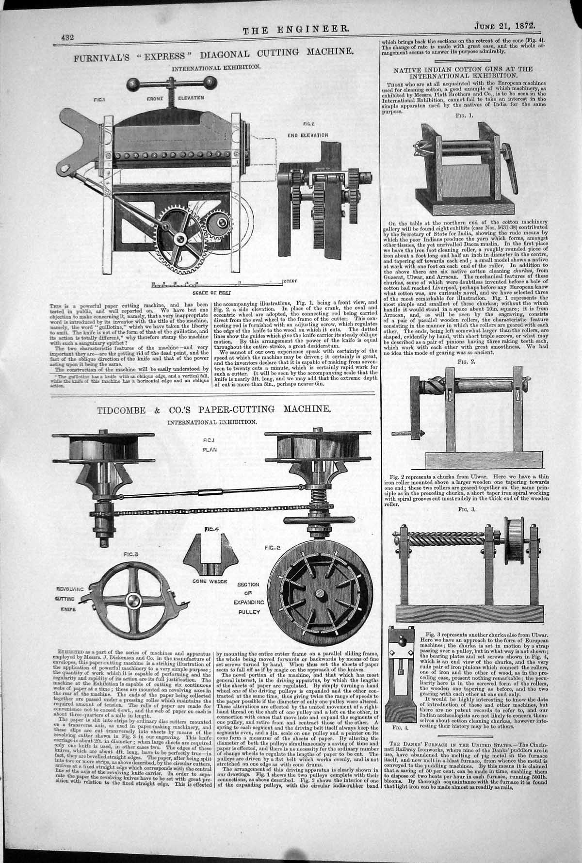 Old 1872 Furnival Express Diagonal Cutting Machine Tidcombe Cotton Gi Victorian