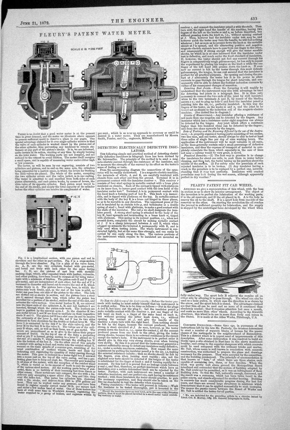 Old 1872 Engineering Fleury Patent Water Meter Peart Car Wheel Insula Victorian