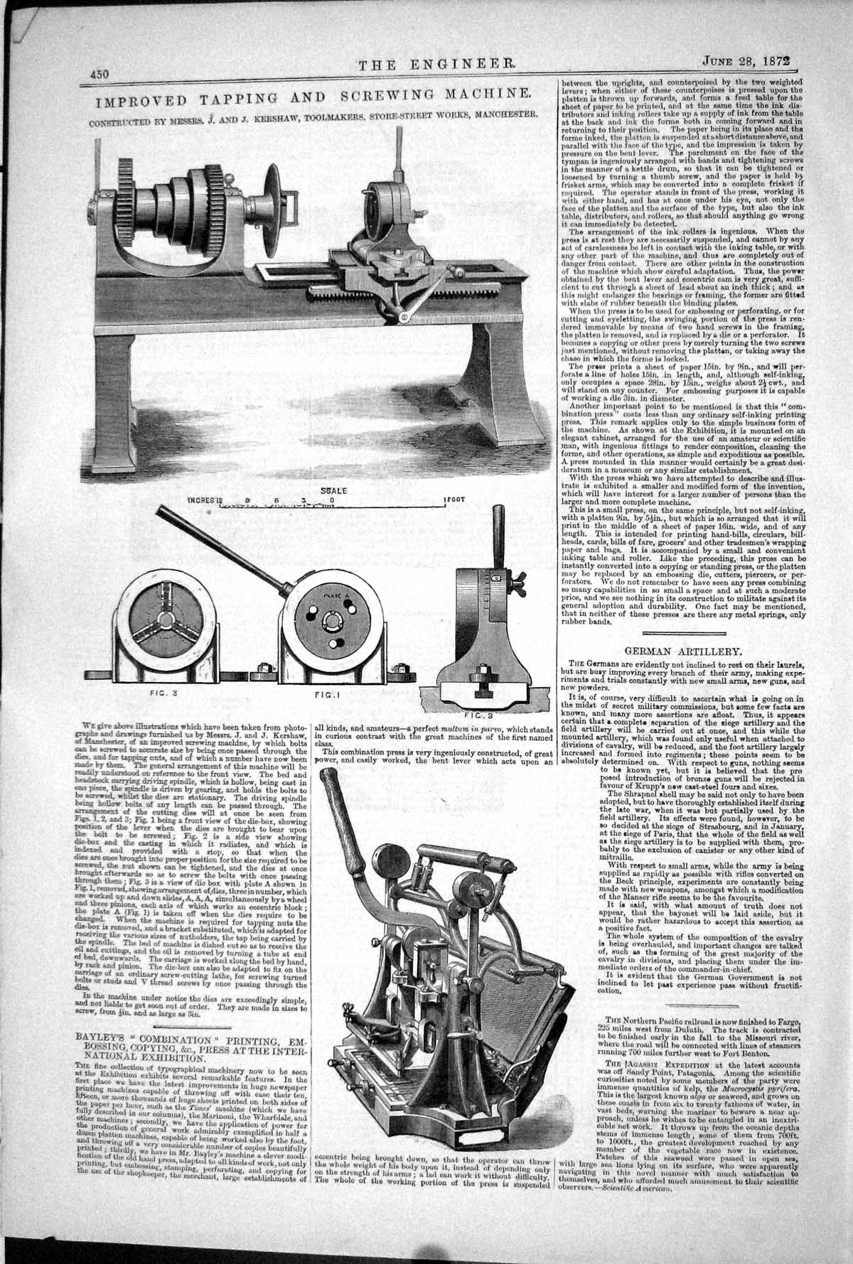 Antique Old Print 1872 Improved Tapping Screwing Machine Kershaw Bayleys Ing